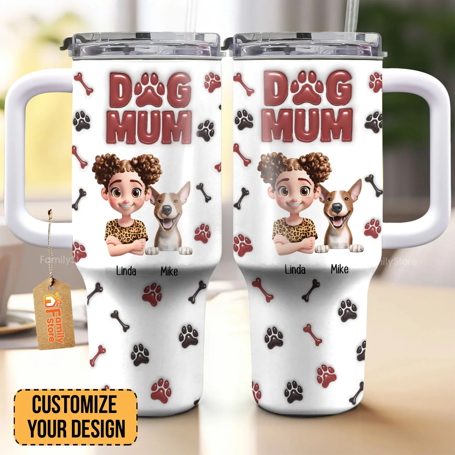 Lovely Dog Mama 3D Inflated Effect Cartoon Dog - Personalized 40oz Tumbler Cup With Straw -  Gift for Pet Owners, Pet Lovers, Dog Mom | CLP16 NH96 - Image 2