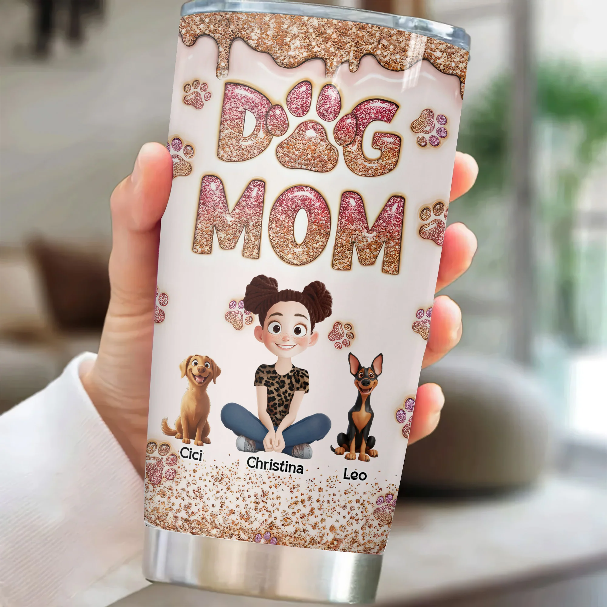 Lovely Dog Mom Blink 3D Inflated Effect Cartoon Dog - Personalized Tumbler Cup - Gift for Pet Owners, Pet Lovers, Dog Mom | CLP15 NH96 - Image 2