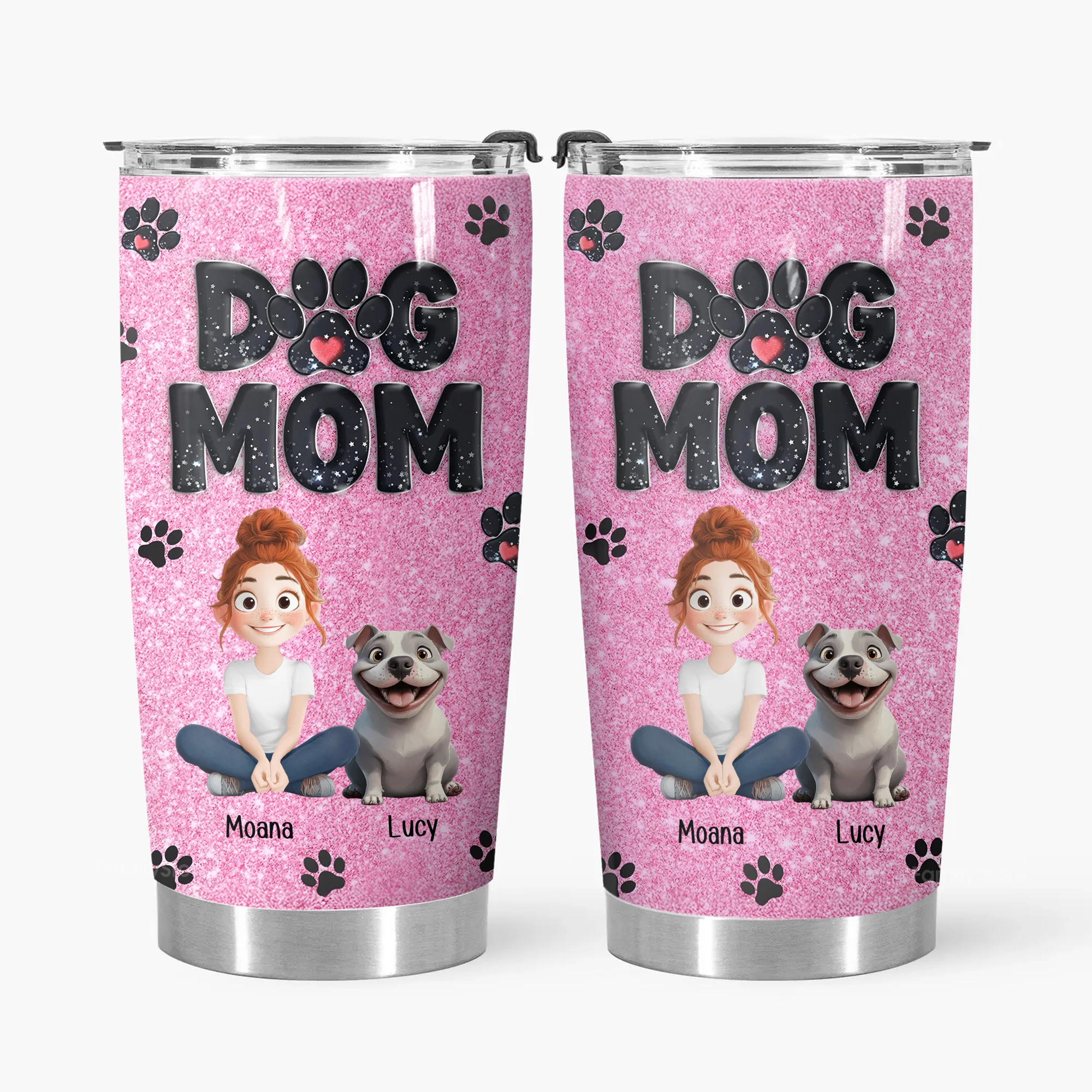 Lovely Dog Mom Blink Black Pink 3D Inflated Effect Cartoon Dog - Personalized Tumbler Cup - Gift for Pet Owners, Pet Lovers, Dog Mom | CLP15 NH96 - Image 6