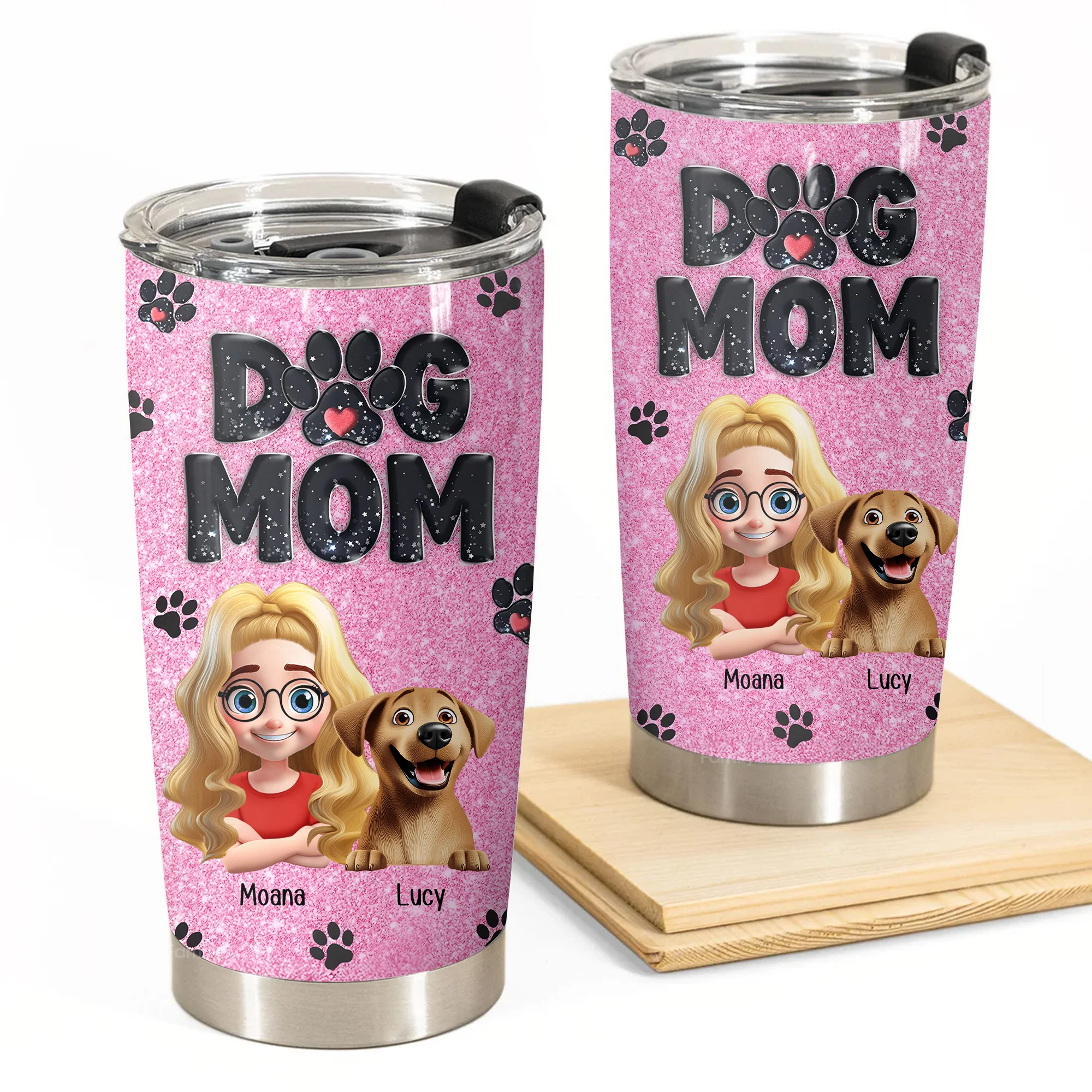 Lovely Dog Mom Blink Black Pink 3D Inflated Effect Cartoon Dog - Personalized Tumbler Cup - Gift for Pet Owners, Pet Lovers, Dog Mom | CLP16 NH96