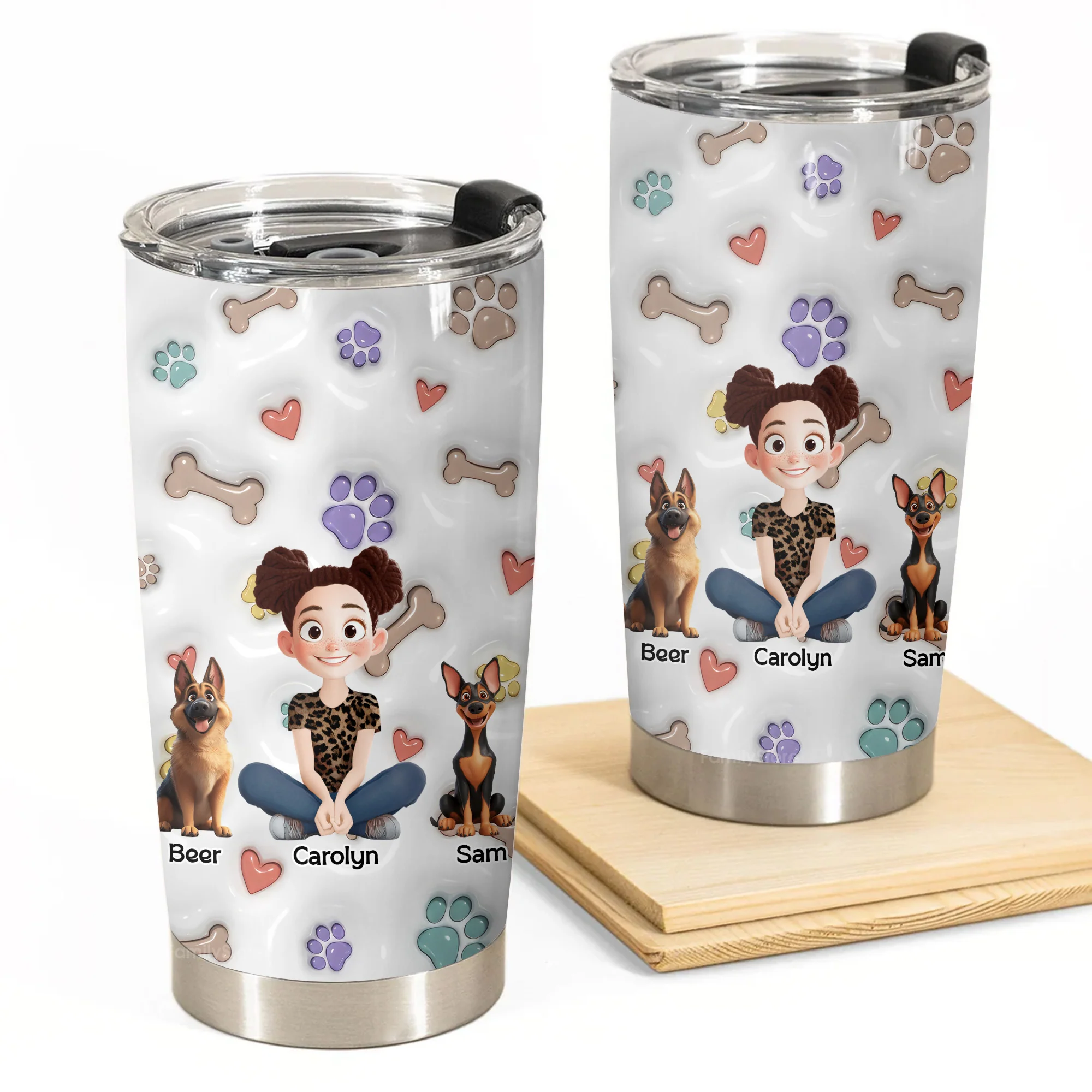 Lovely Dogs And Their Mom 3D Inflated Effect Cartoon Dog - Personalized Tumbler Cup - Gift for Pet Owners, Pet Lovers, Dog Mom | CLP16 NH96
