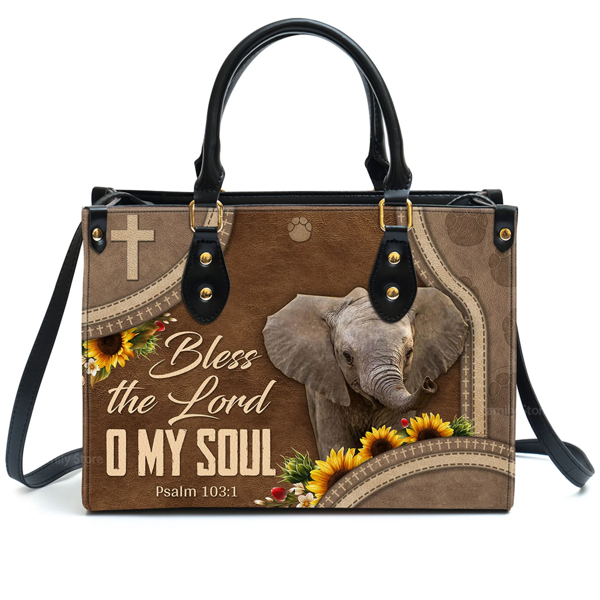Lovely Elephant - Bless The Lord O My Soul - Thoughtful Gift For Christians - Personalized Leather Handbag With Handle - AT4081329 - Image 2