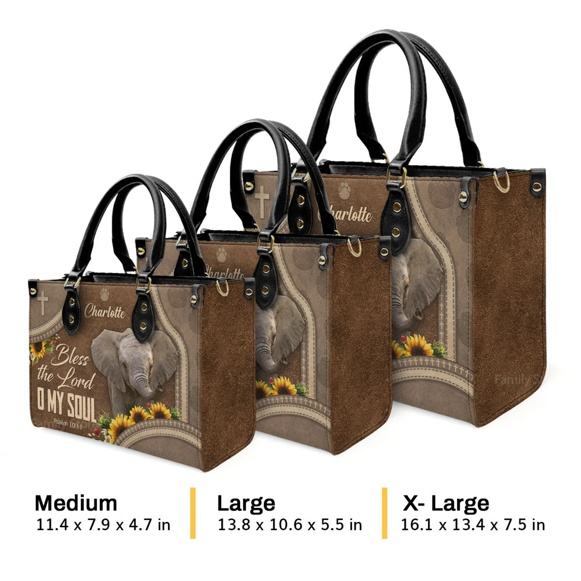 Lovely Elephant - Bless The Lord O My Soul - Thoughtful Gift For Christians - Personalized Leather Handbag With Handle - AT4081329 - Image 4