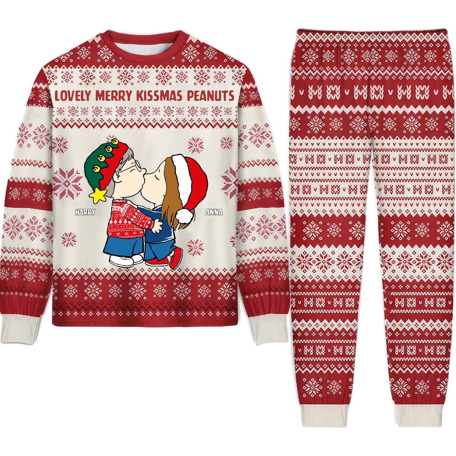 Lovely Merry Kissmas Peanut - Personalized Unisex Pajamas Set - Gift For Couple, Husband Wife, Anniversary - CL45 NA94 - Image 2