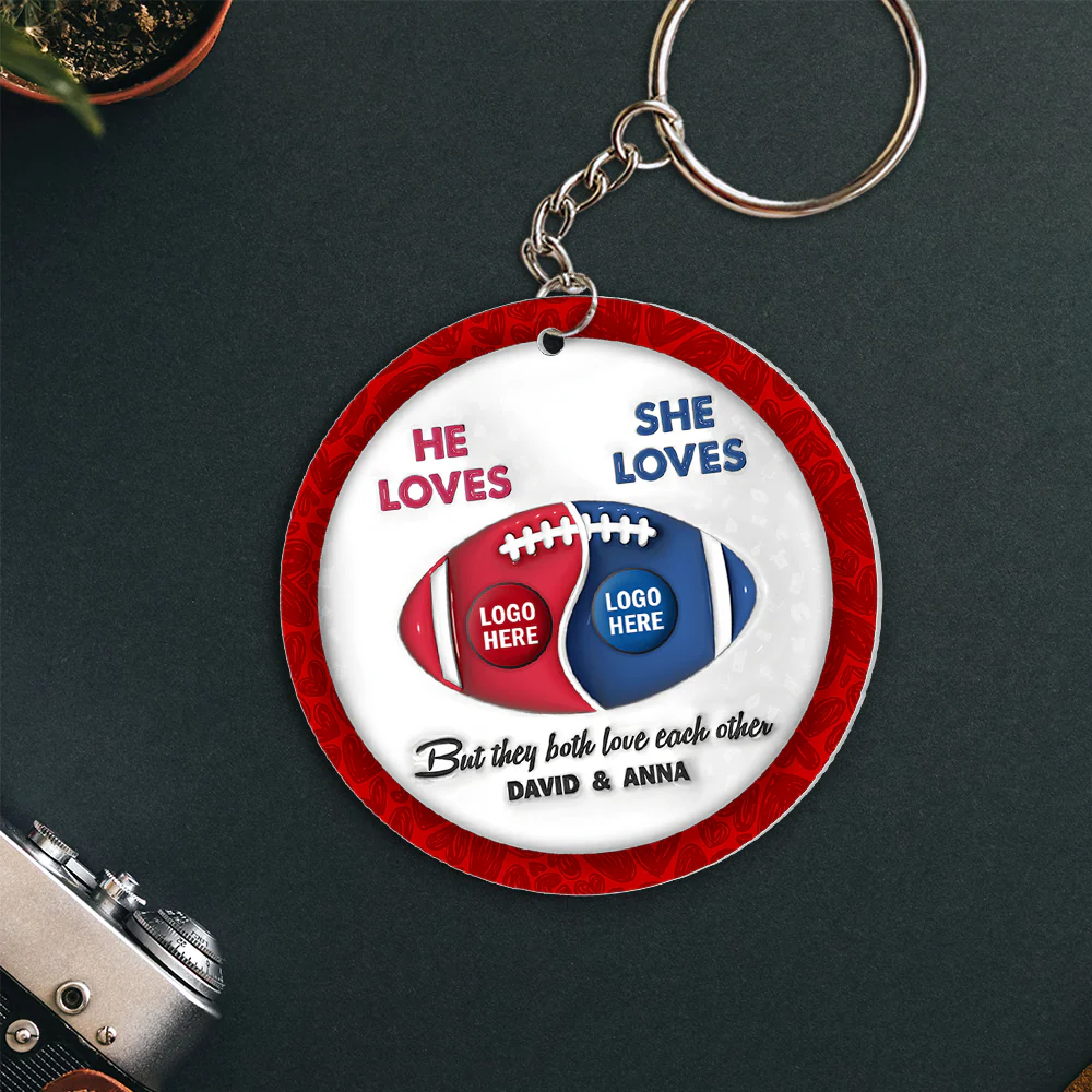 Loving Couple Custom Football Team Logo - Personalized Acrylic Keychain - Gifts For American Football Lover | TM15 HN02 - Image 4