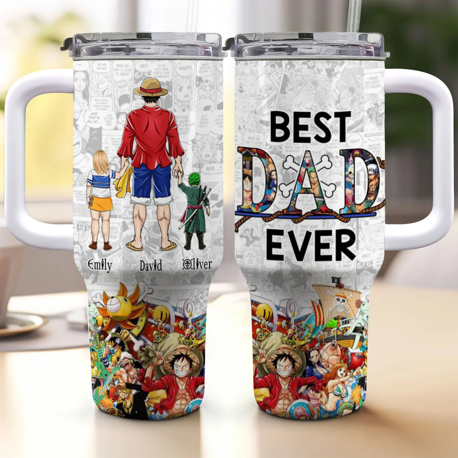One Piece Luffy And The Adventure With His Kids - Gift For Dad, Husband, Father's Day - Personalized 40oz Tumbler Cup With Straw CL11 NA94