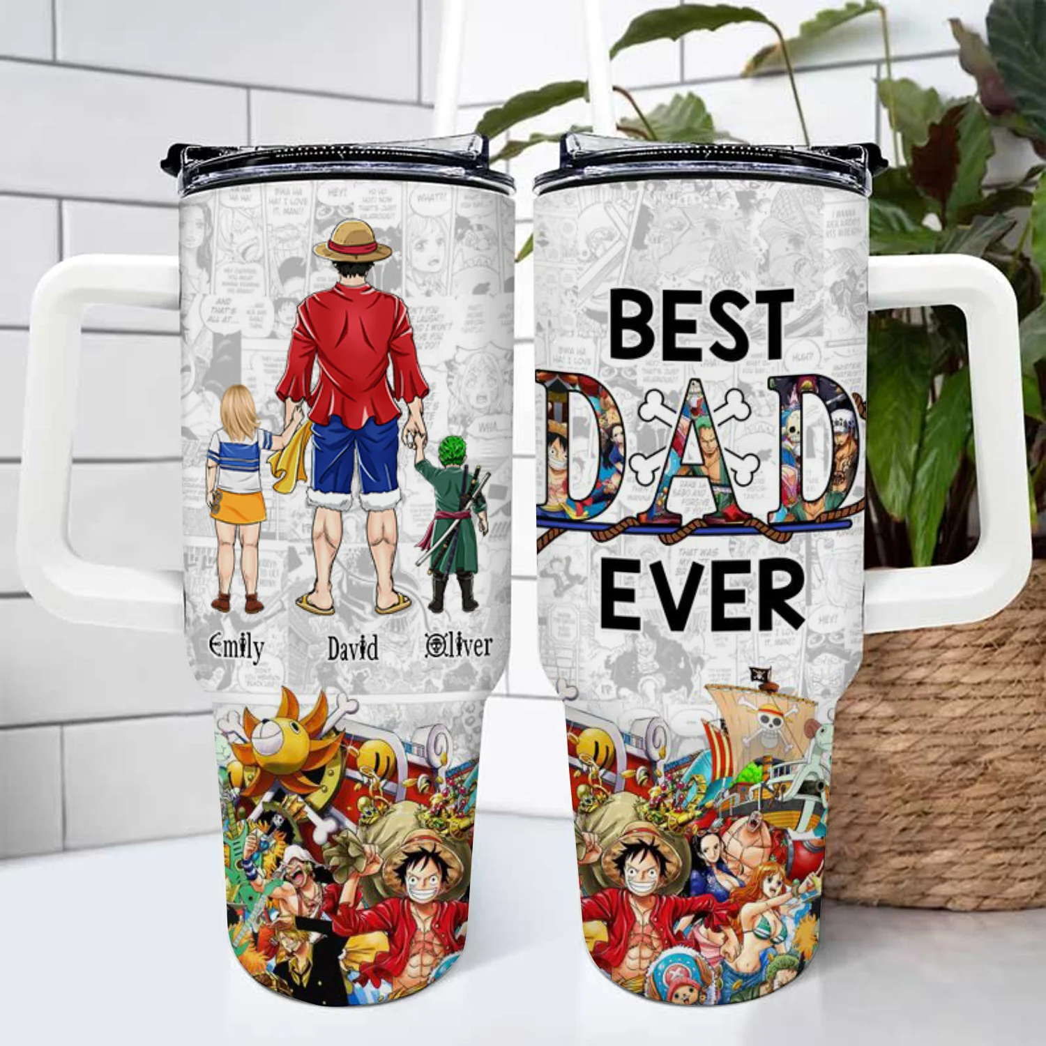 One Piece Luffy And The Adventure With His Kids - Gift For Dad, Husband, Father's Day - Personalized 40oz Tumbler Cup With Straw CL11 NA94 - Image 2