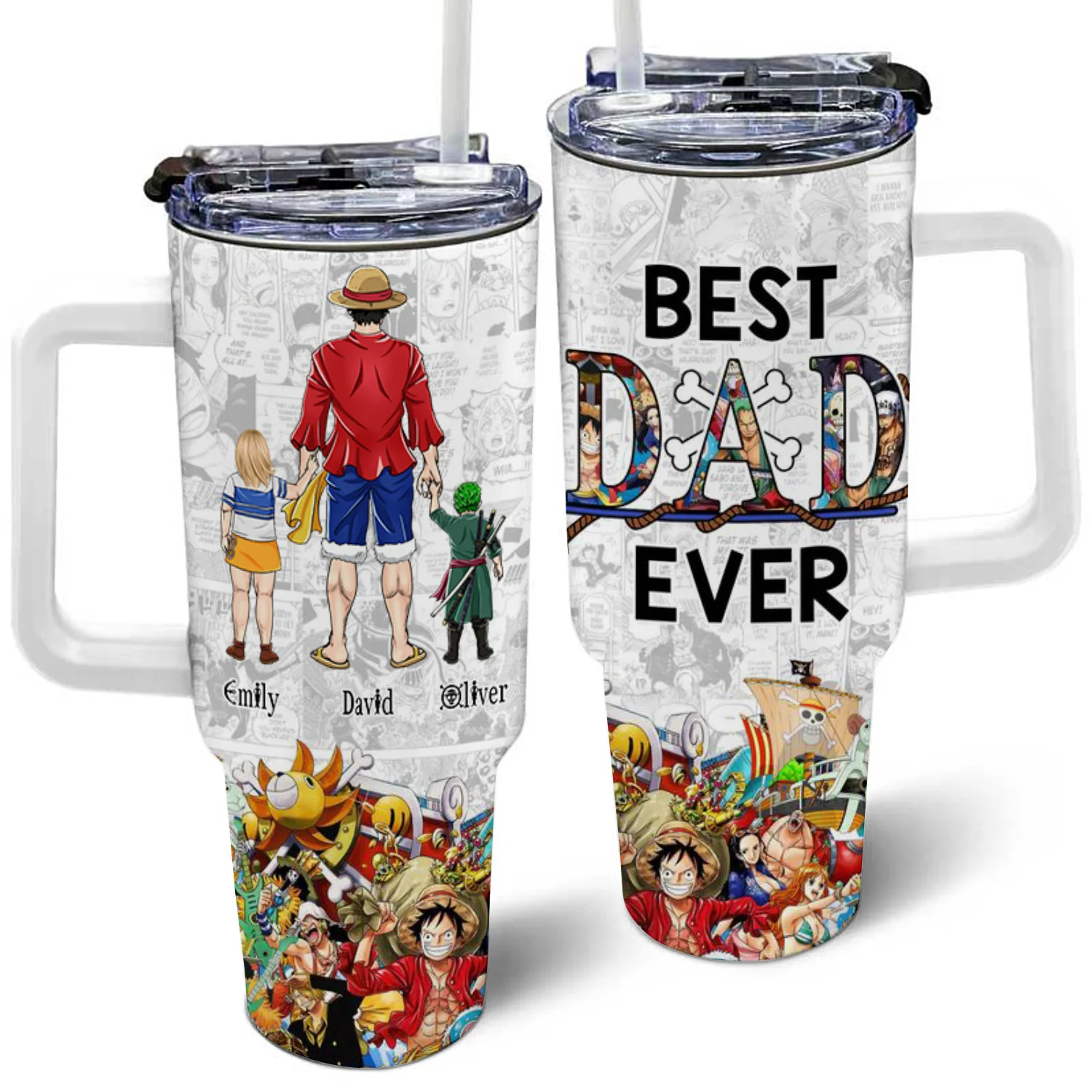 One Piece Luffy And The Adventure With His Kids - Gift For Dad, Husband, Father's Day - Personalized 40oz Tumbler Cup With Straw CL11 NA94 - Image 3