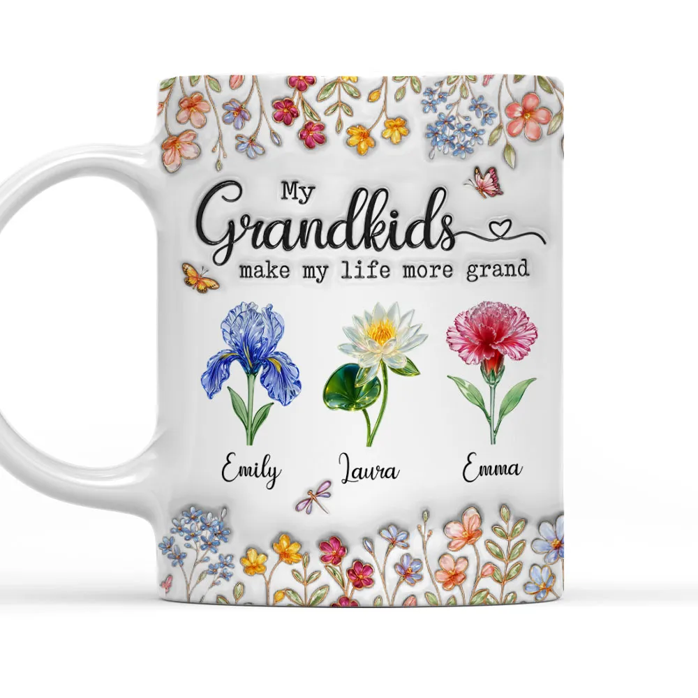 Make Life More Grand With Lovely Kids - Personalized White Edge-to-Edge Mug - Gift For Mom, Grandma HN02