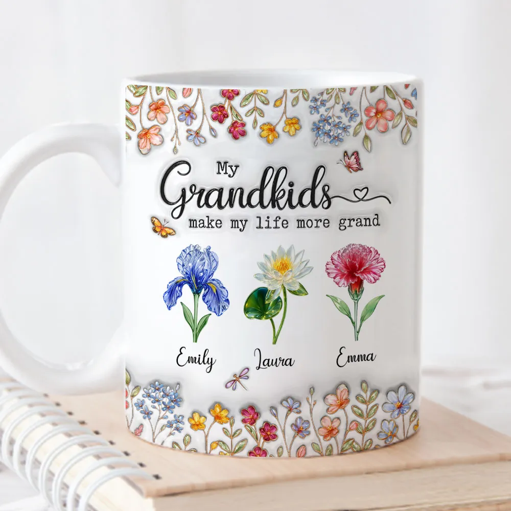 Make Life More Grand With Lovely Kids - Personalized White Edge-to-Edge Mug - Gift For Mom, Grandma HN02 - Image 3