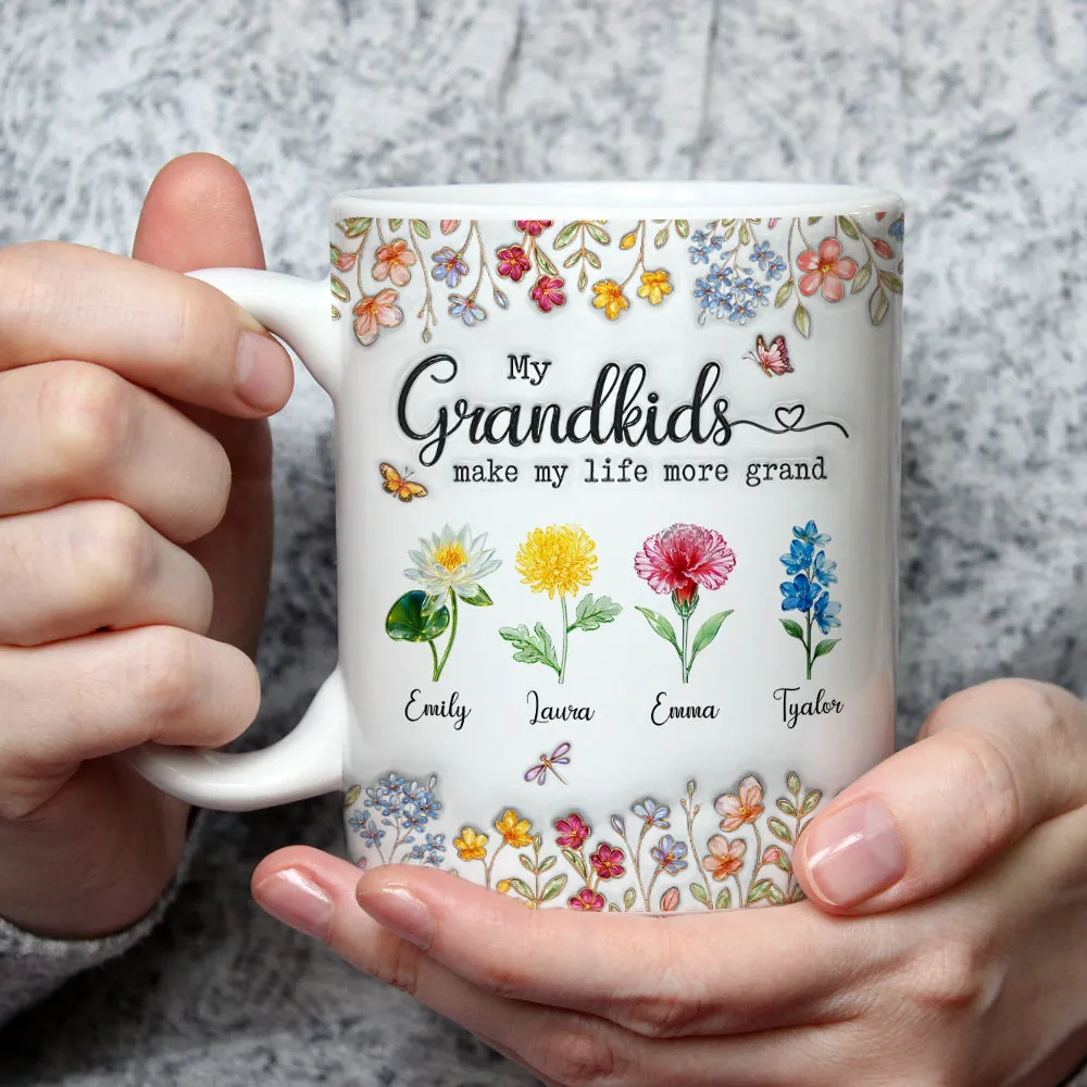 Make Life More Grand With Lovely Kids - Personalized White Edge-to-Edge Mug - Gift For Mom, Grandma HN02 - Image 4