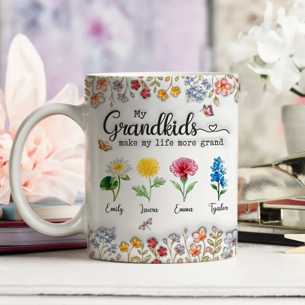 Make Life More Grand With Lovely Kids - Personalized White Edge-to-Edge Mug - Gift For Mom, Grandma HN02 - Image 5