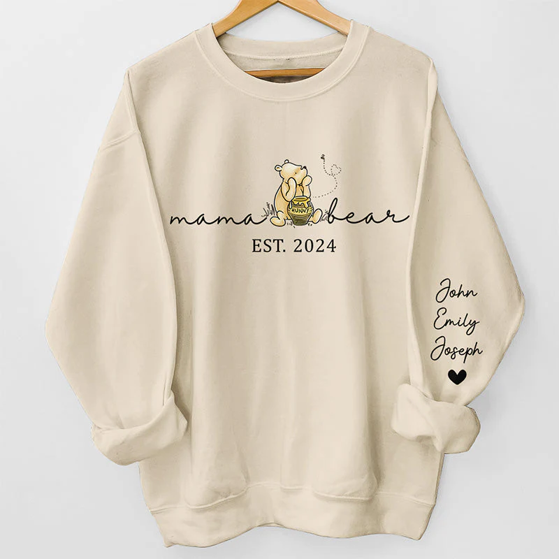 Mama Bear, My Mom Is A Walking Miracle - Personalized Sweatshirt With Design On Sleeve - Meaningful Gifts For Mom | Custom Sleeve NH96