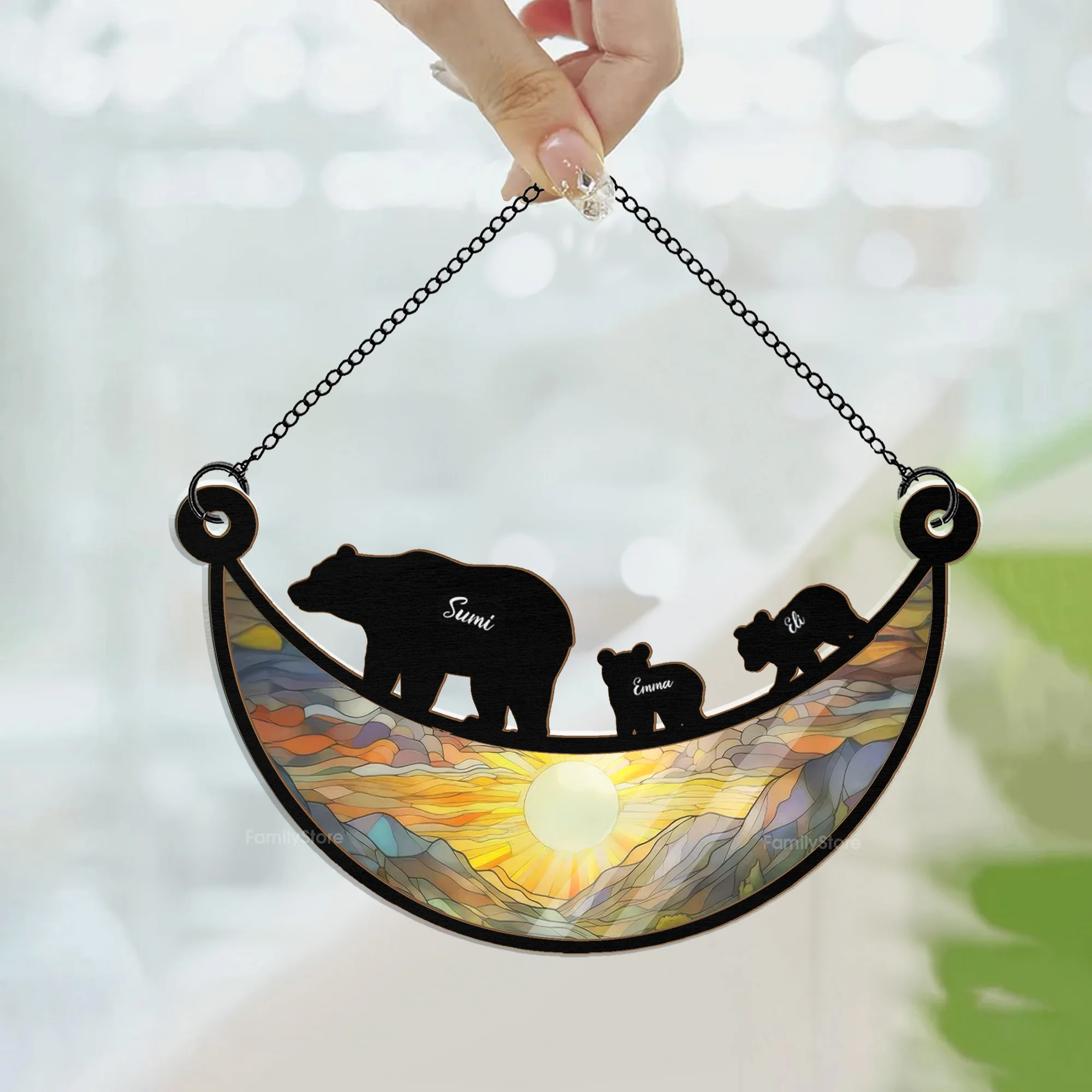 Mama Bear On The Moon - Personalized Window Hanging Window Hanging Suncatcher Ornament - Gift For Mom, Grandma, Mother's Day NA94 - Image 3