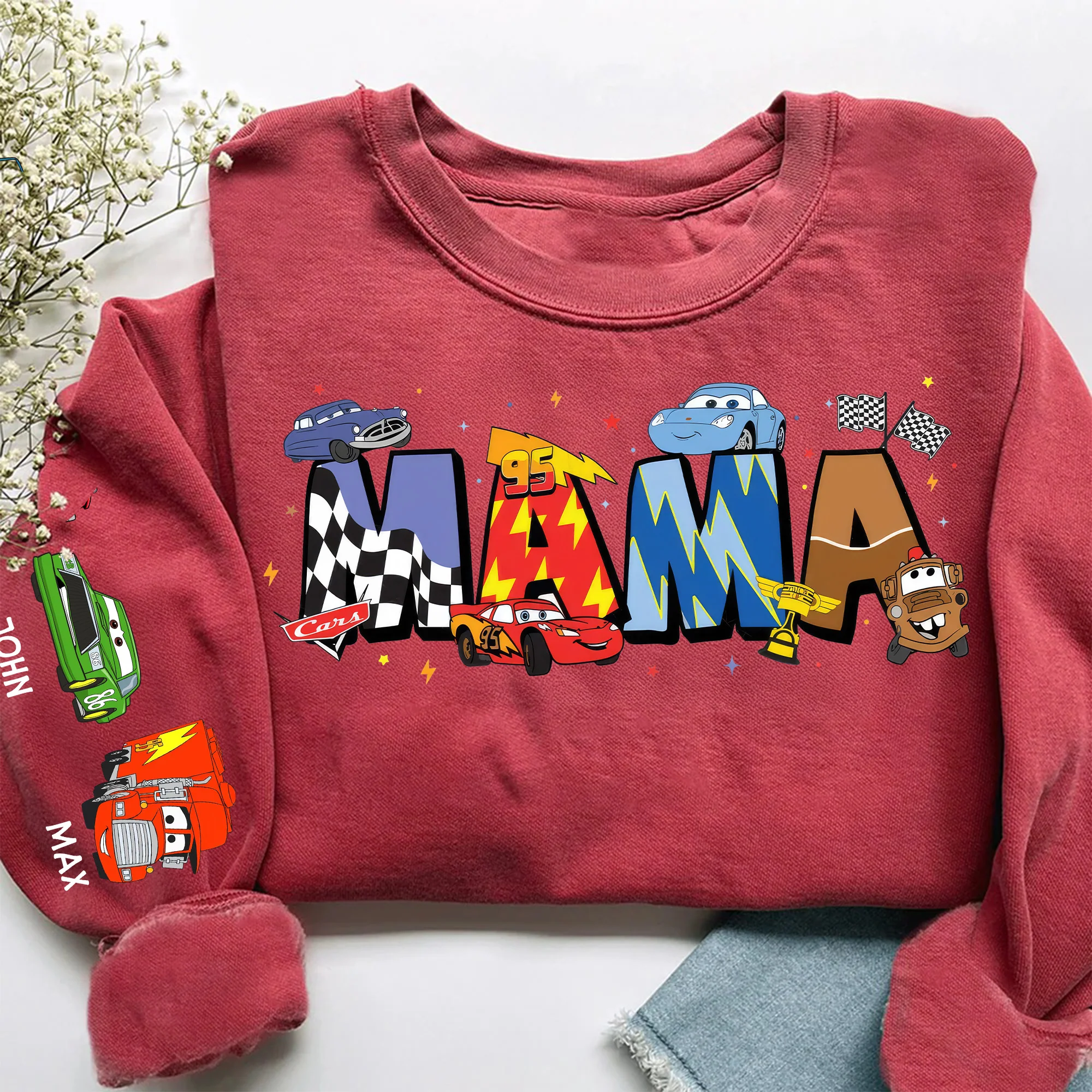 Mama Cartoon Car Movie - Personalized Mama Name Sweatshirt - Gift for Mom And Kids | CL50 PT - Image 2