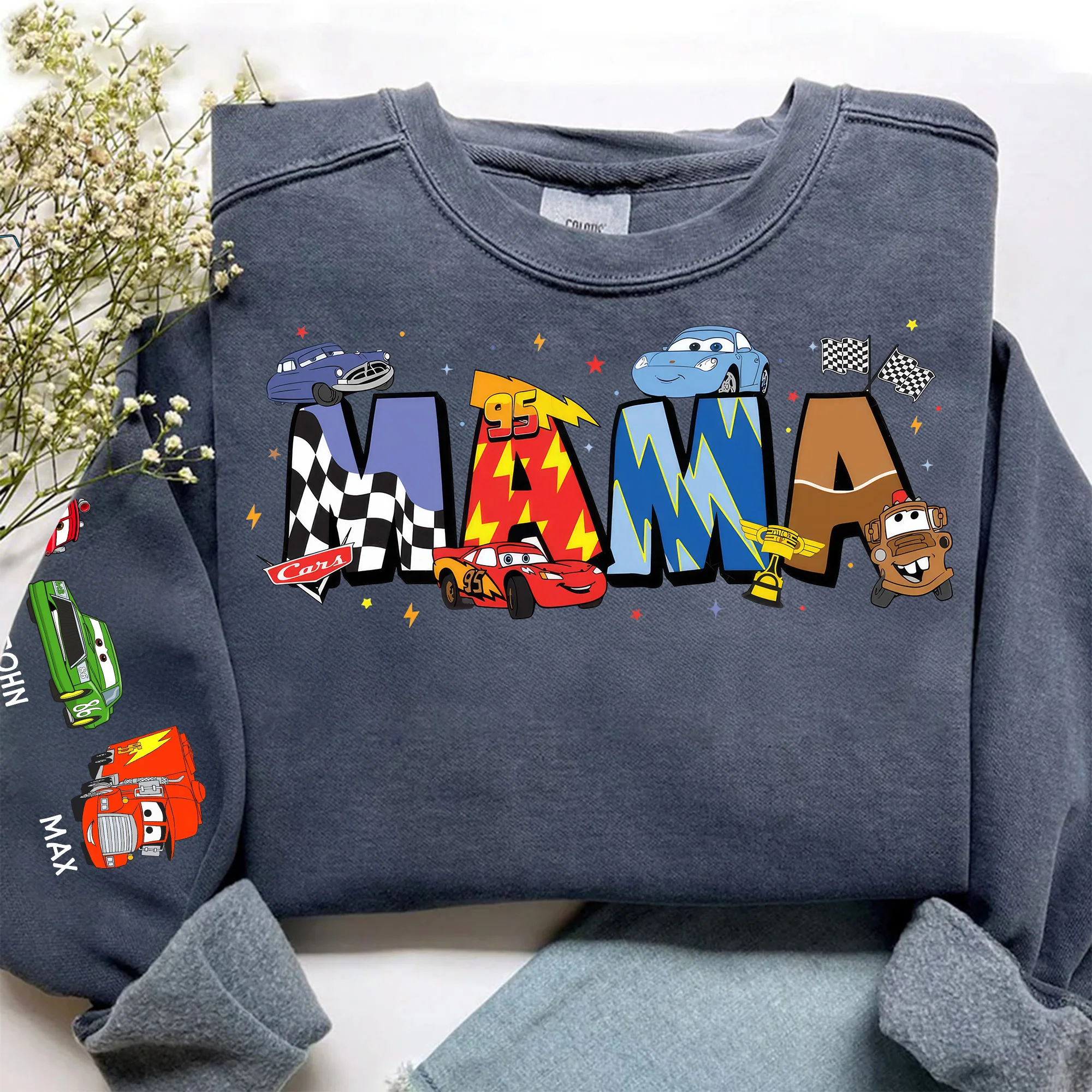 Mama Cartoon Car Movie - Personalized Mama Name Sweatshirt - Gift for Mom And Kids | CL50 PT - Image 3