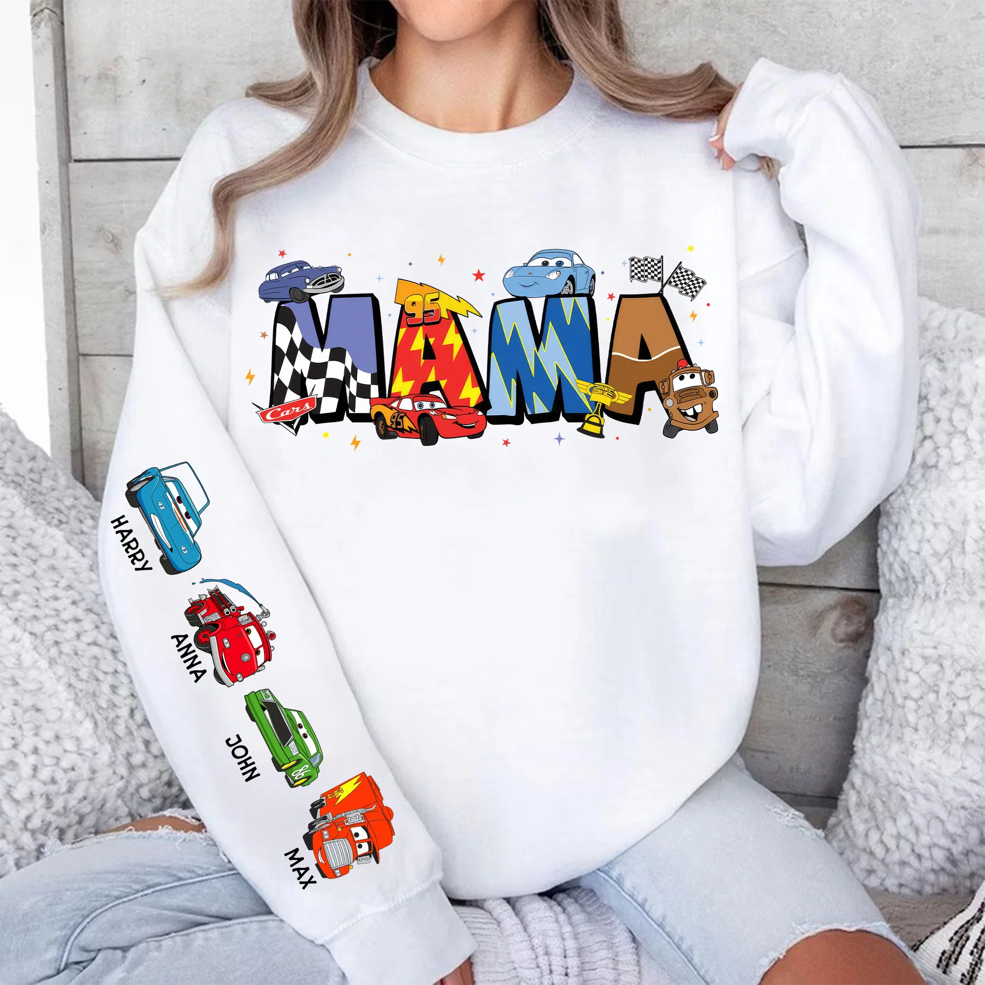 Mama Cartoon Car Movie - Personalized Mama Name Sweatshirt - Gift for Mom And Kids | CL50 PT - Image 4