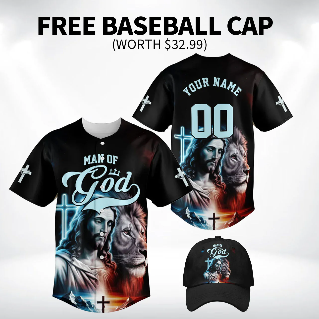 Man of god Jesus and Lion Baseball Jersey Bundle
