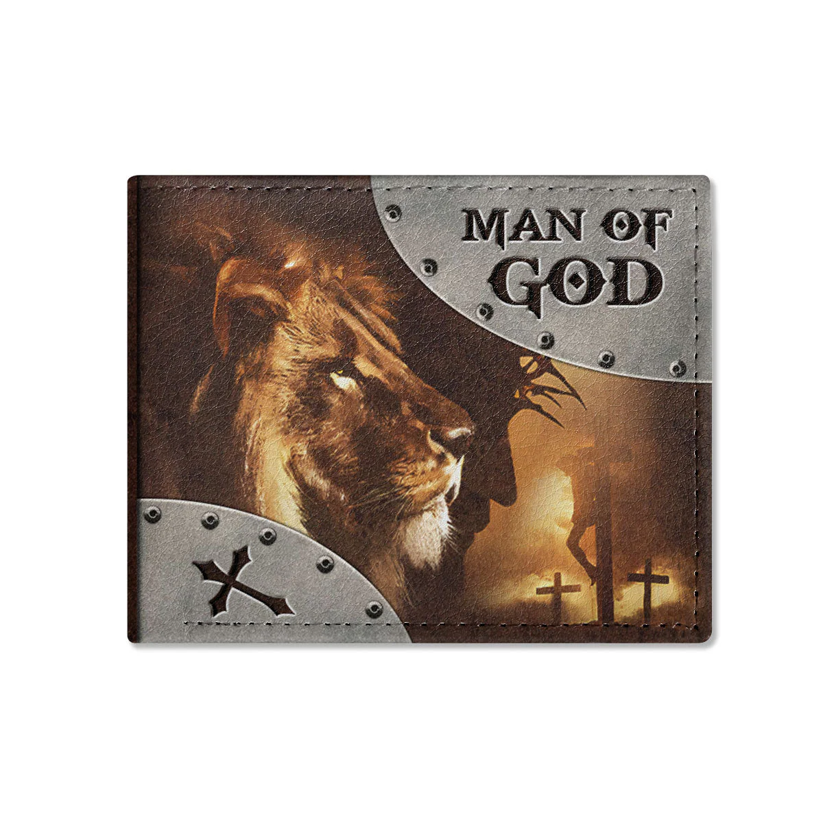 Man Of God With Lion And Cross - Personalized Folded Wallet For Men | CLGOD06 - Image 2