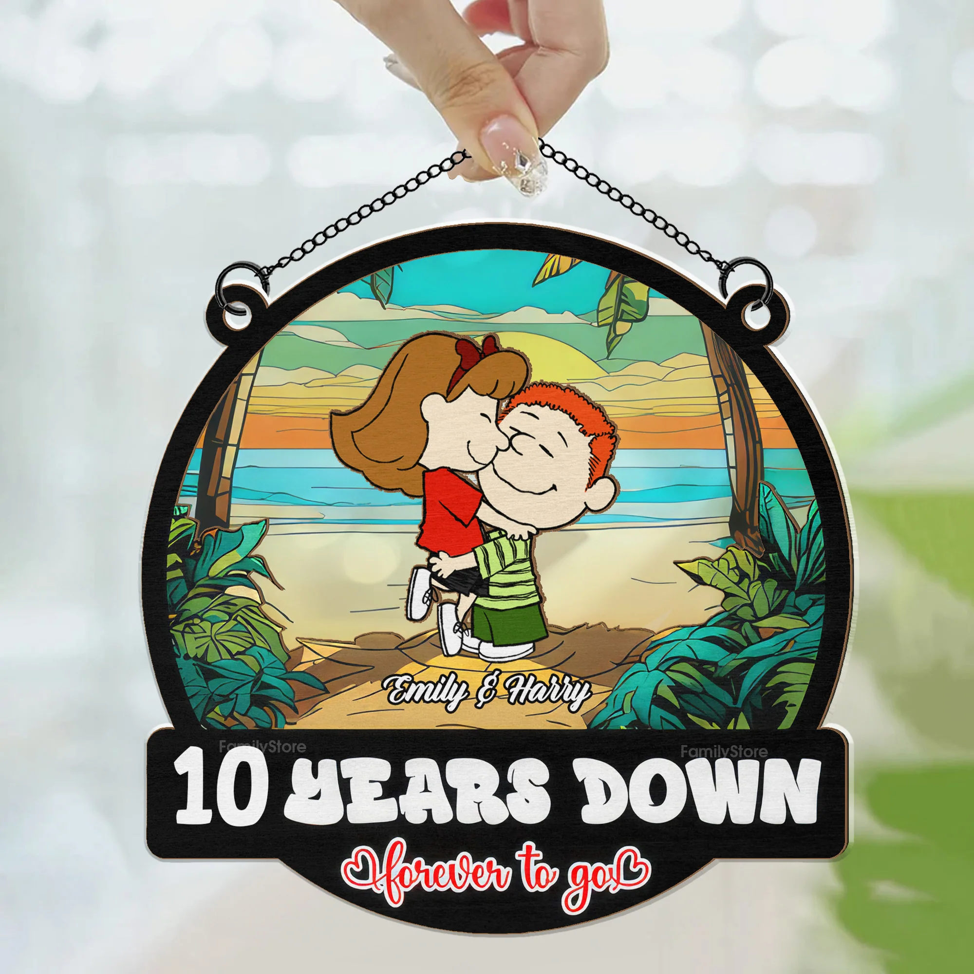 Many Years Down Forever To You - Personalized Window Hanging Suncatcher Ornament - Gift For Couple, Husband Wife | GR8 NH96 - Image 3