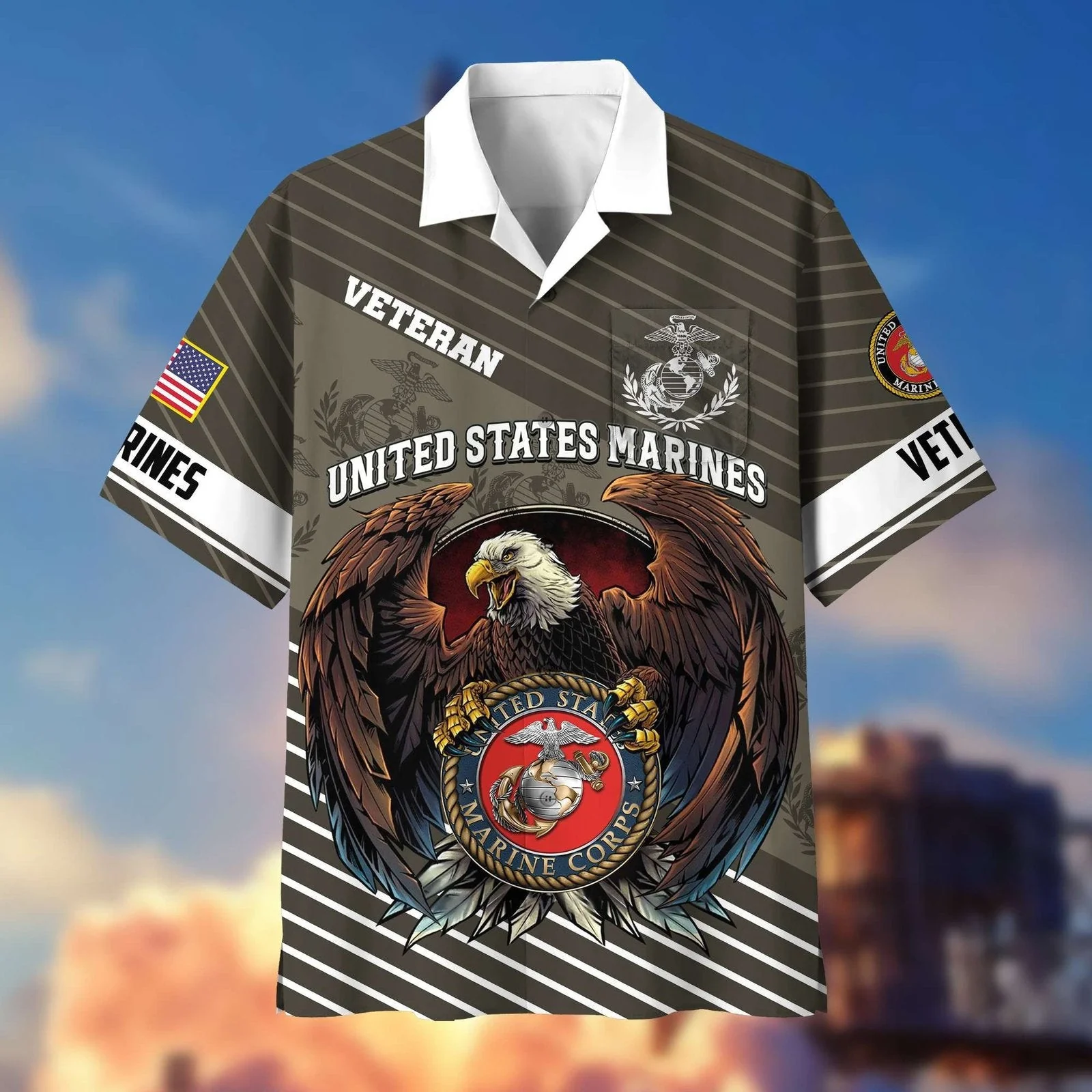 Marine Corps Veteran Eagle Globe Tribute - Hawaiian Shirt - Patriotic Gift For Veterans | HN02 - Image 3