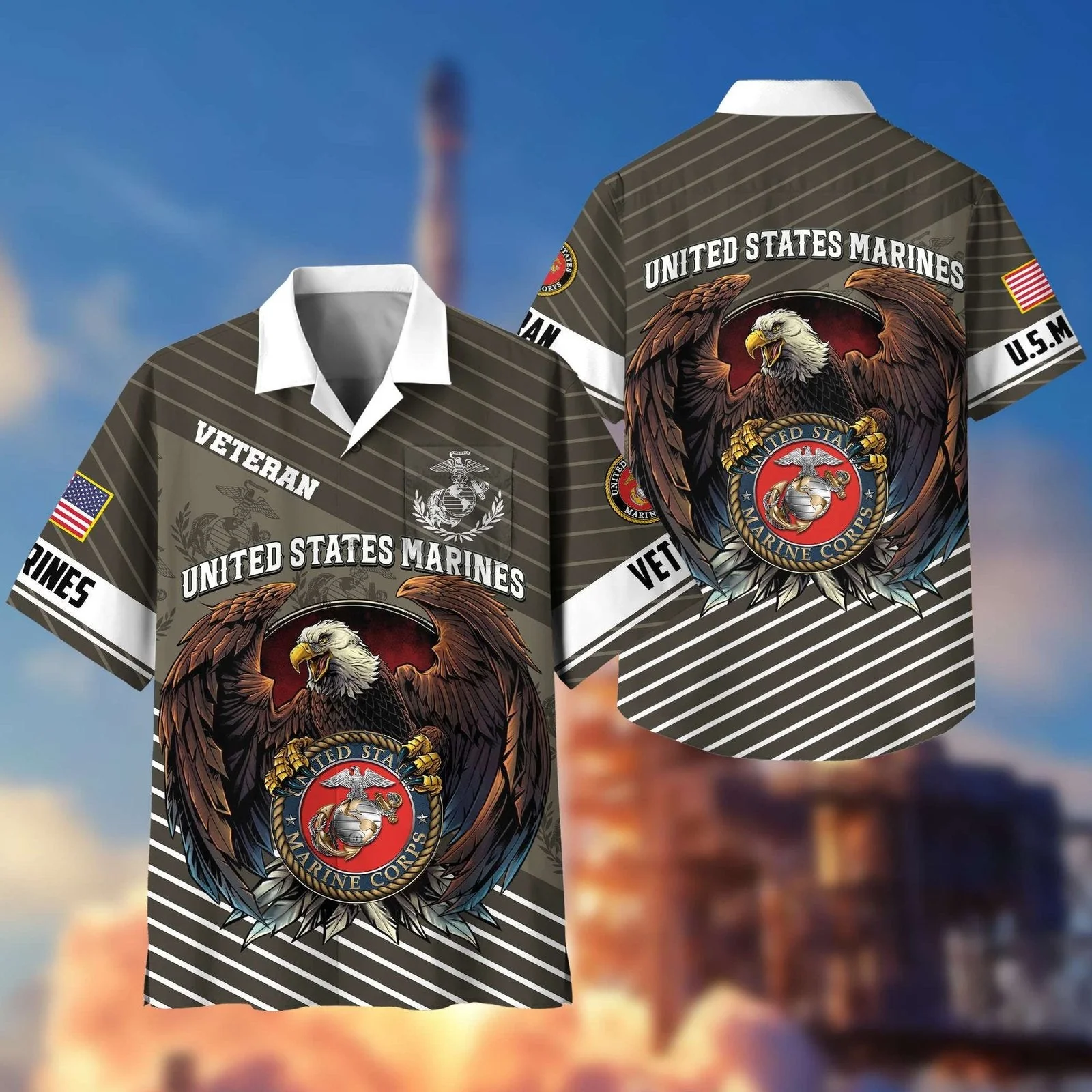 Marine Corps Veteran Eagle Globe Tribute - Hawaiian Shirt - Patriotic Gift For Veterans | HN02 - Image 5