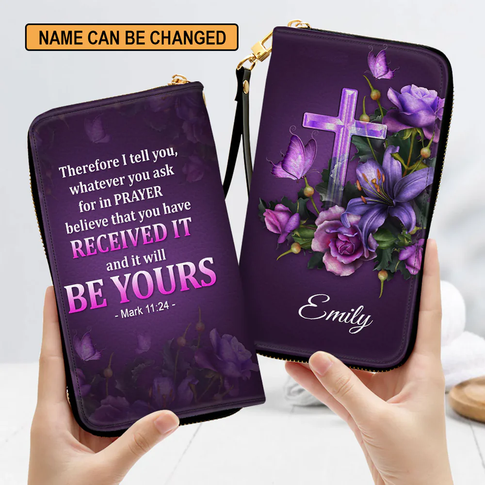 Mark 11:24-25 NIV - Personalized Leather Long Wallet - Gifts For Women TD118
