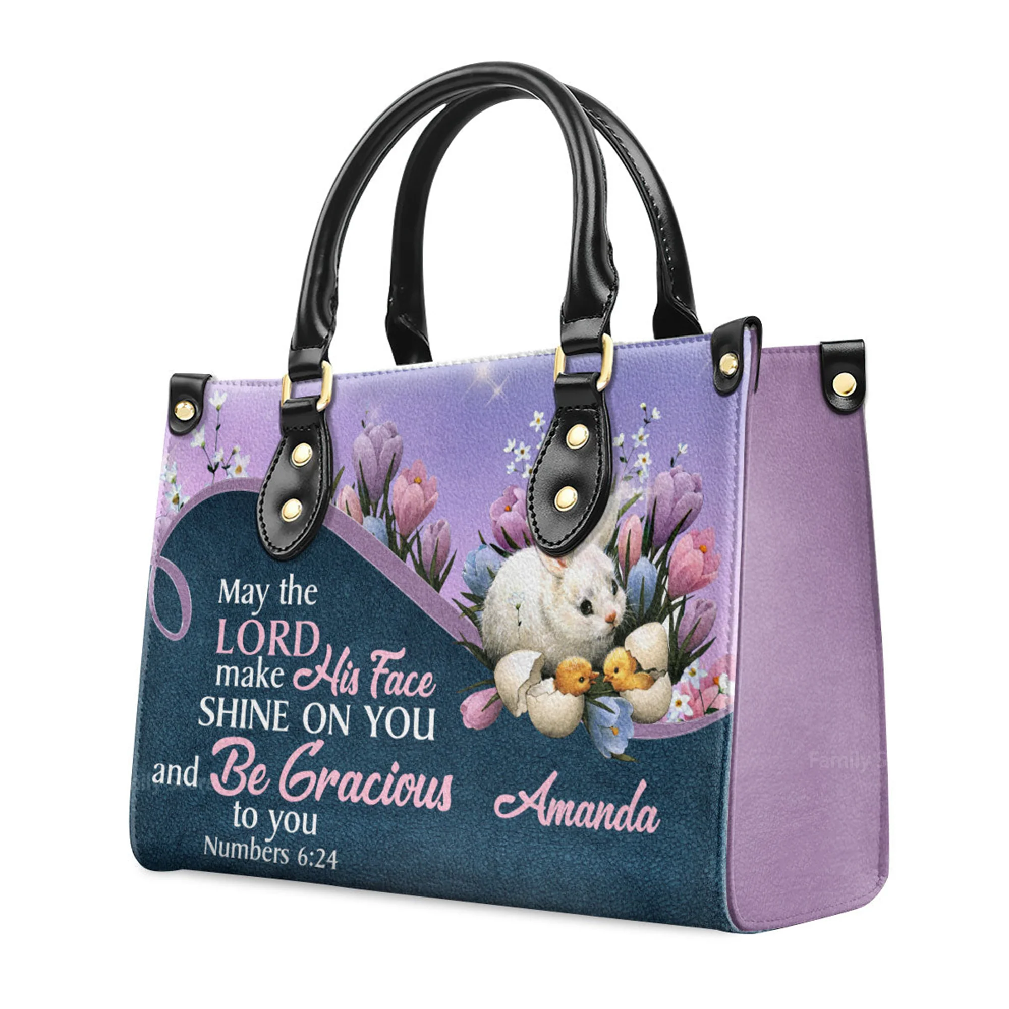 May The Lord Make His Face Shine On You And Be Gracious To You - Personalized Leather Handbag With Handle - AT4080722 - Image 3