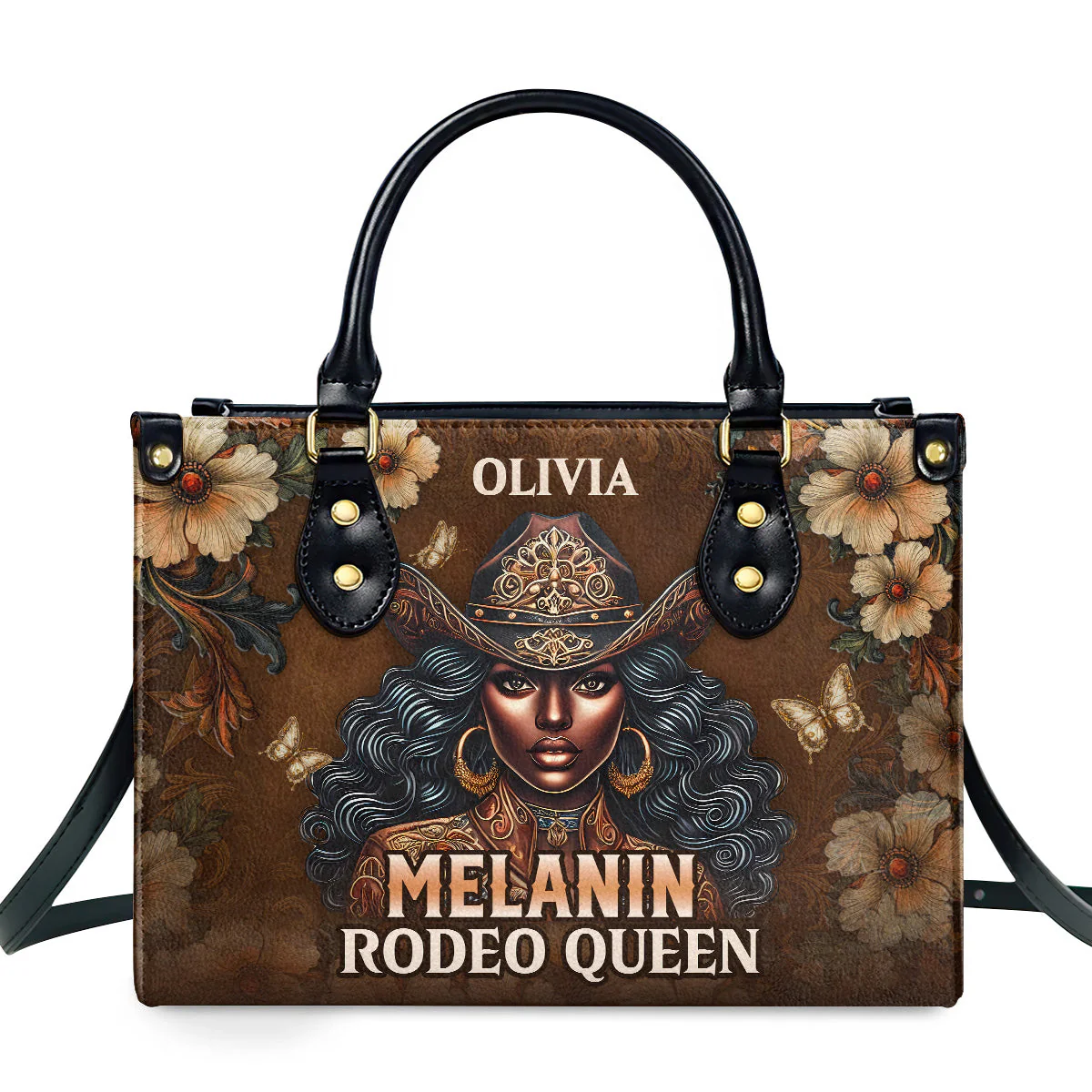 Melanin Rodeo Queen Black Cowgirl - Personalized Leather Handbag - Gift For Her HD95