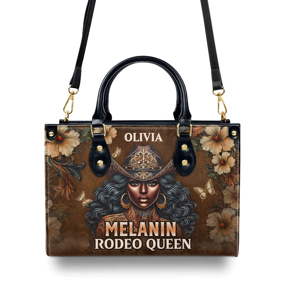 Melanin Rodeo Queen Black Cowgirl - Personalized Leather Handbag - Gift For Her HD95 - Image 4