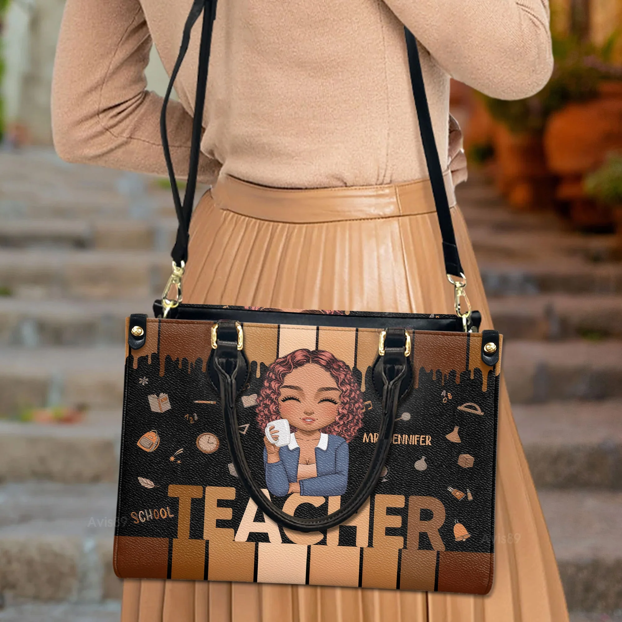 Melanin Teacher Pride - Personalized Leather Handbag - Appreciation Gift For Teacher's Day | CLTC05 HD95 - Image 3