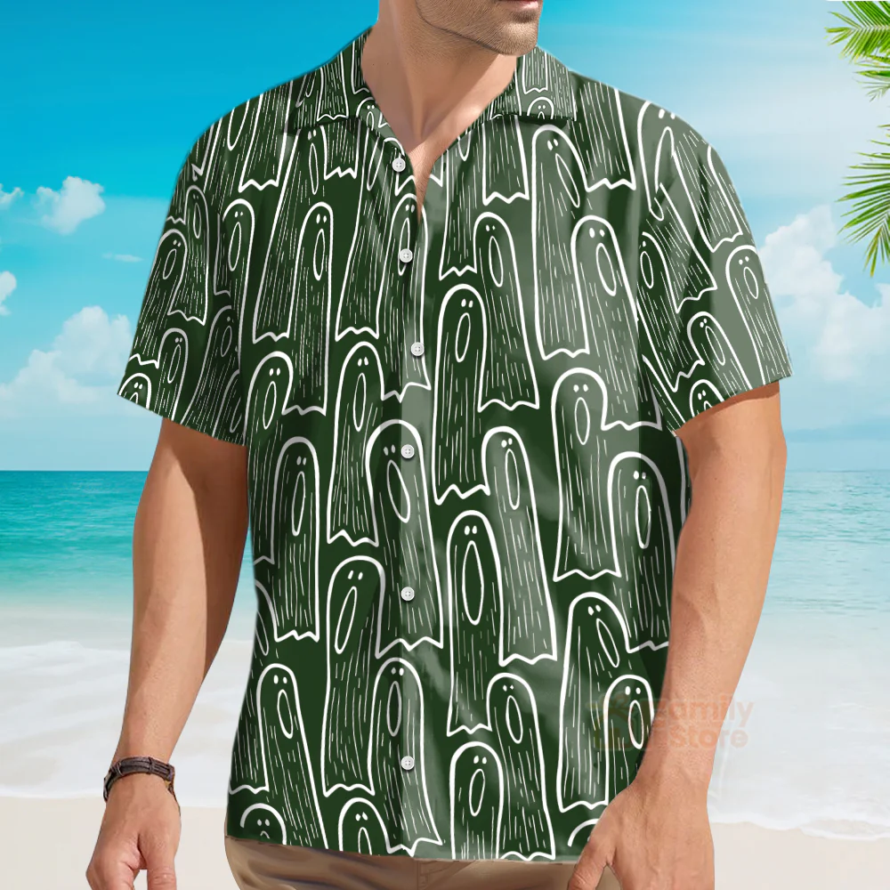 Men's Hawaiian Shirts Halloween Ghost Print Short Sleeve Shirt - Image 15