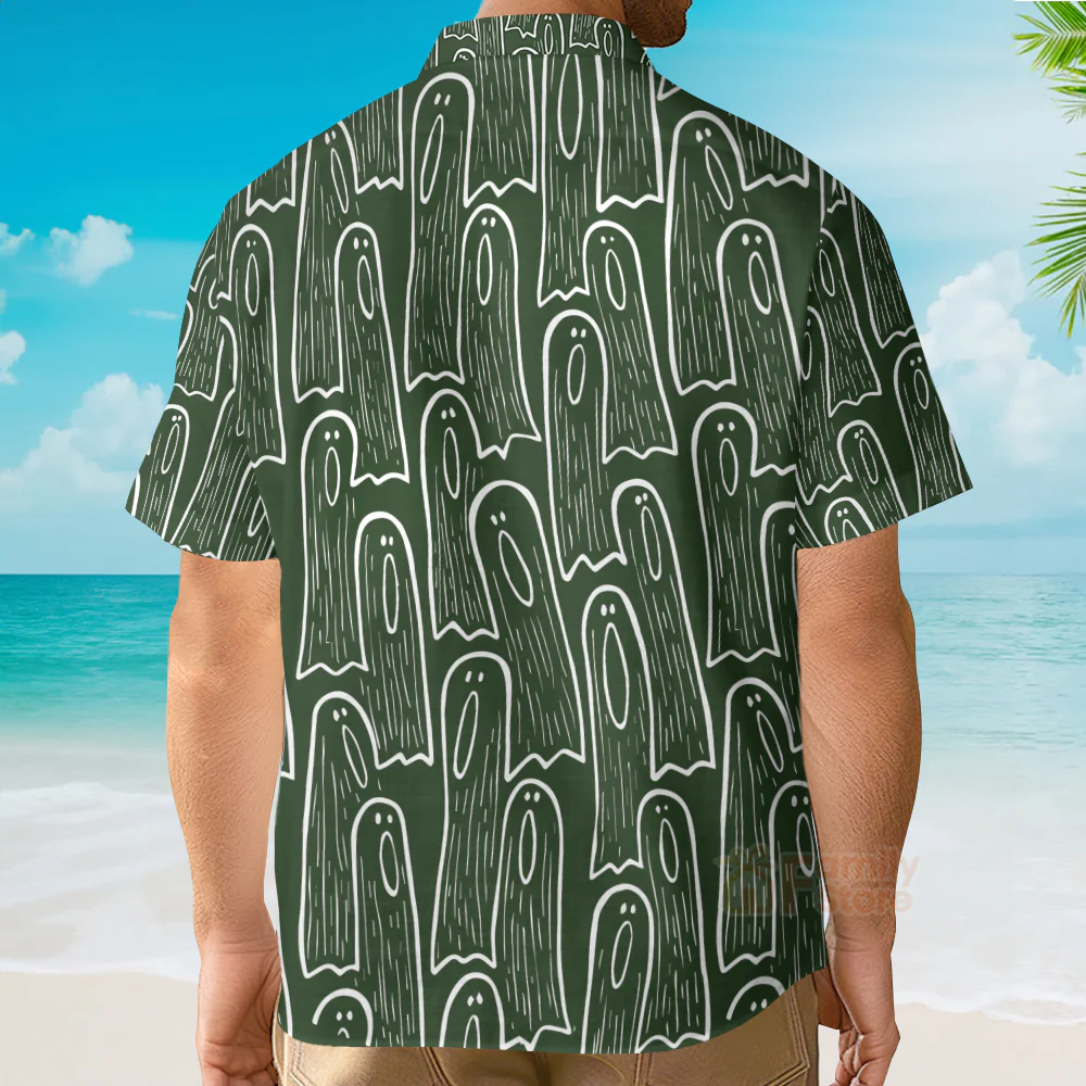 Men's Hawaiian Shirts Halloween Ghost Print Short Sleeve Shirt - Image 16