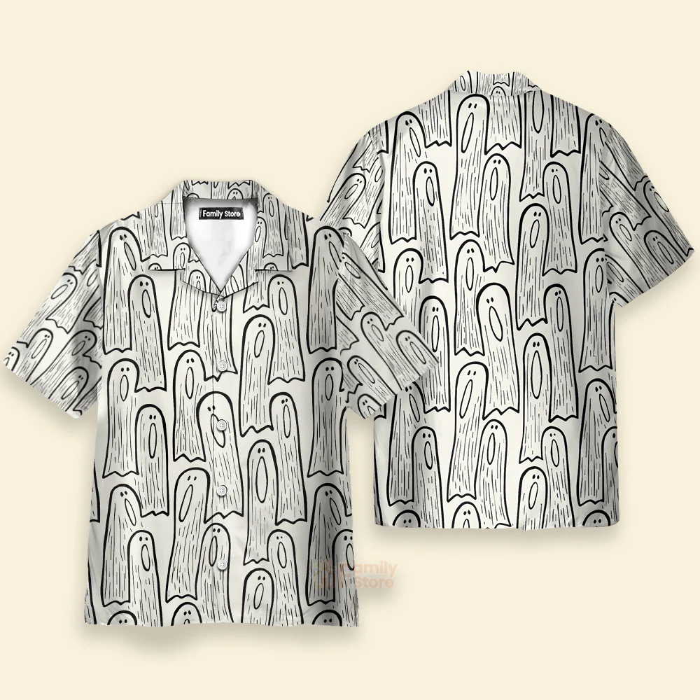 Men's Hawaiian Shirts Halloween Ghost Print Short Sleeve Shirt - Image 2