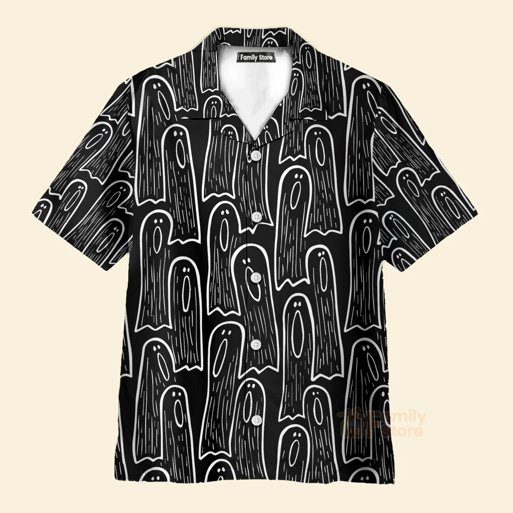 Men's Hawaiian Shirts Halloween Ghost Print Short Sleeve Shirt - Image 5