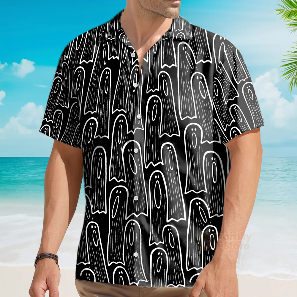 Men's Hawaiian Shirts Halloween Ghost Print Short Sleeve Shirt - Image 7