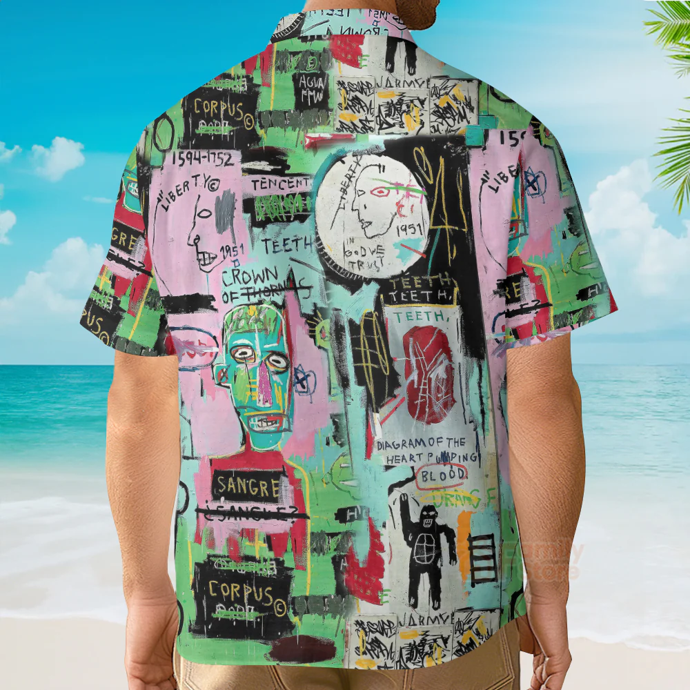 Retro Collar Graffiti - Abstract Streetwear Button Up Hawaiian Shirt - Image 3