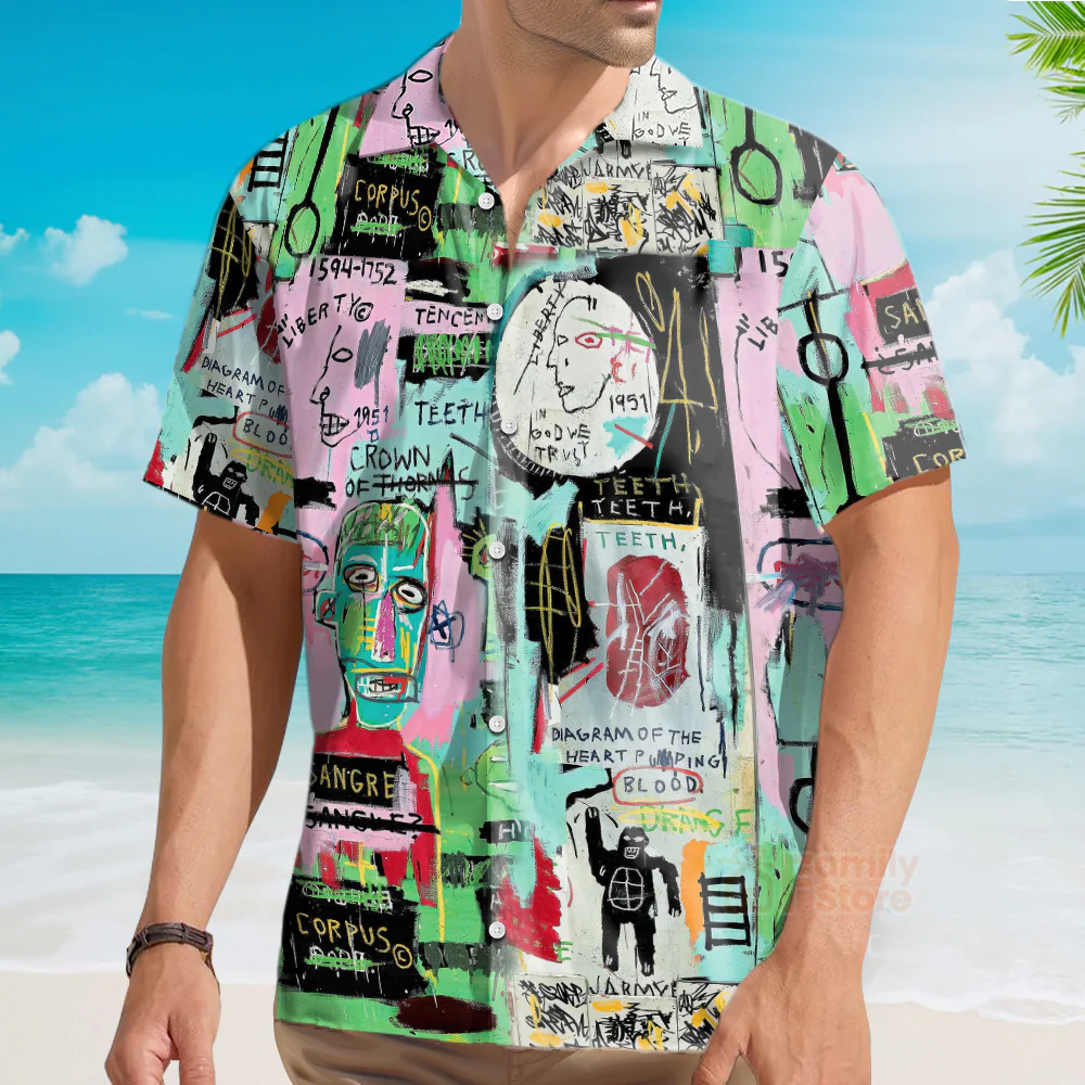 Retro Collar Graffiti - Abstract Streetwear Button Up Hawaiian Shirt - Image 4
