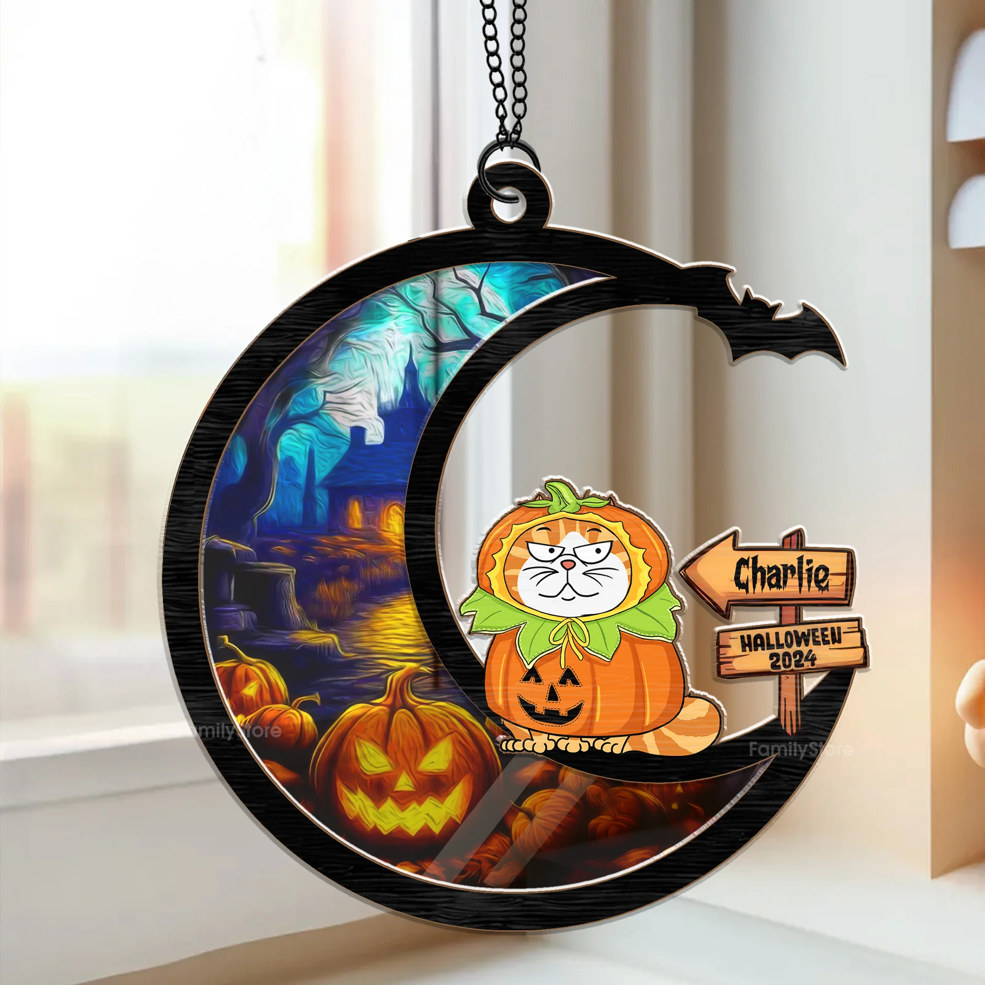 Meow That Is Boo In Cat Language Happy Halloween - Gift For Cat Lovers - Personalized Window Hanging Window Hanging Suncatcher Ornament - CLP01 NA94