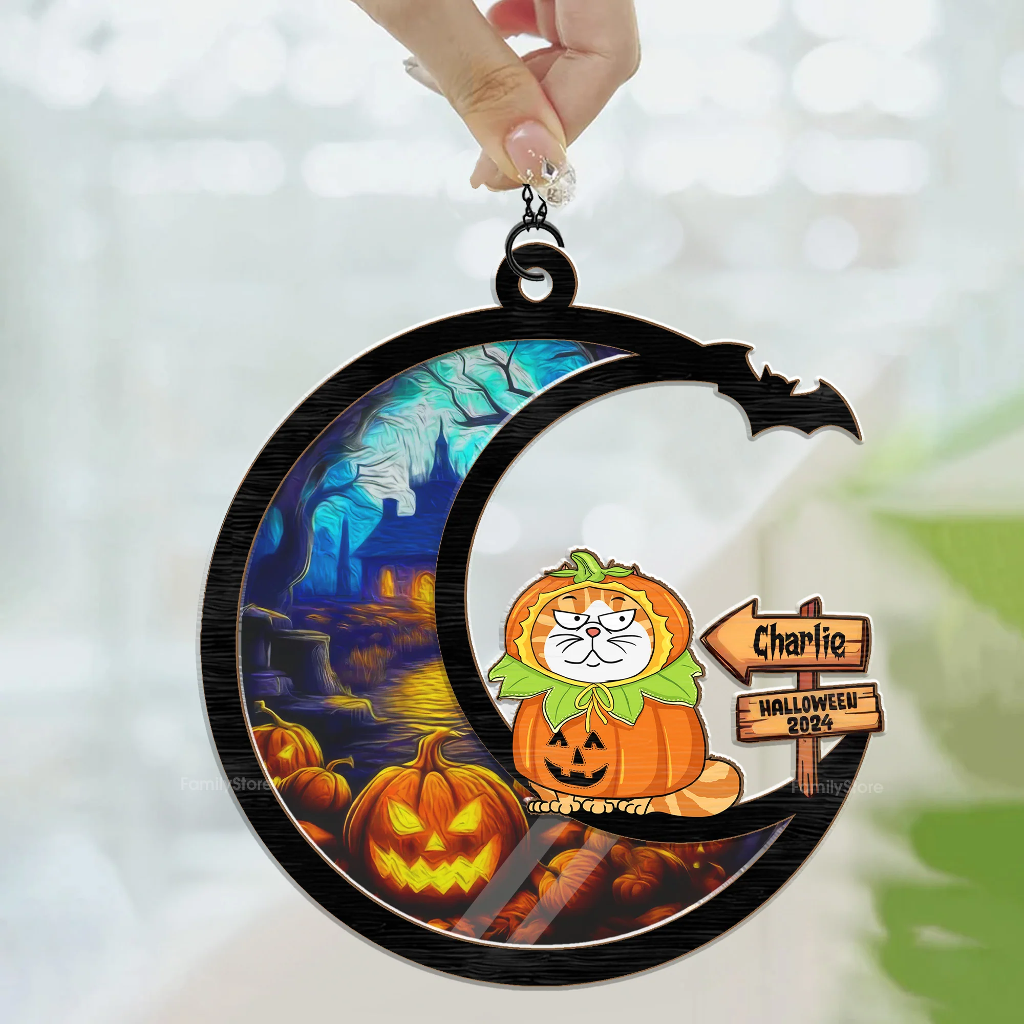Meow That Is Boo In Cat Language Happy Halloween - Gift For Cat Lovers - Personalized Window Hanging Window Hanging Suncatcher Ornament - CLP01 NA94 - Image 3