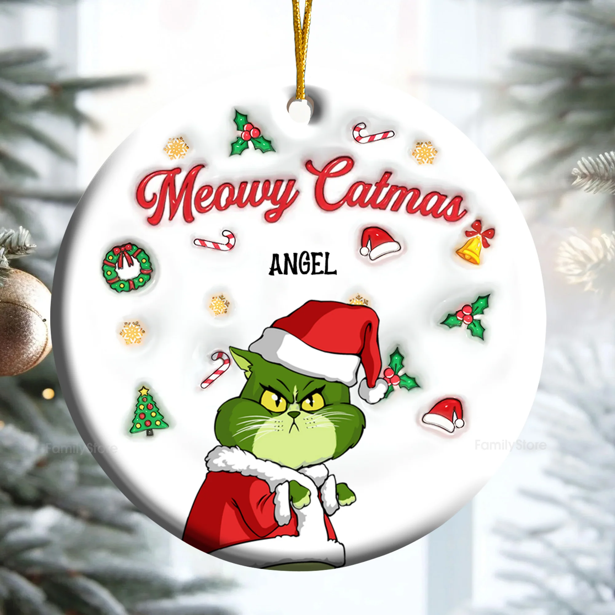 Meowy Catmas Grinch Cats 3D Inflated Effect - Gift For Cat Lover, Pet Lovers - Personalized Ceramic Ornament - CL16 NH96 - Image 3