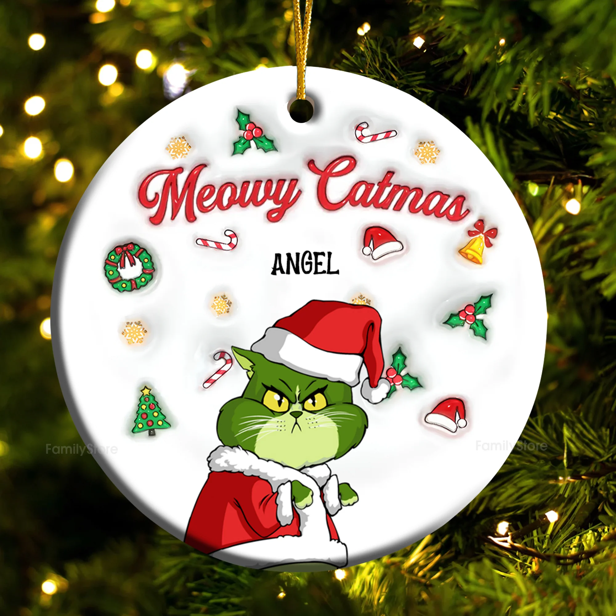 Meowy Catmas Grinch Cats 3D Inflated Effect - Gift For Cat Lover, Pet Lovers - Personalized Ceramic Ornament - CL16 NH96 - Image 5