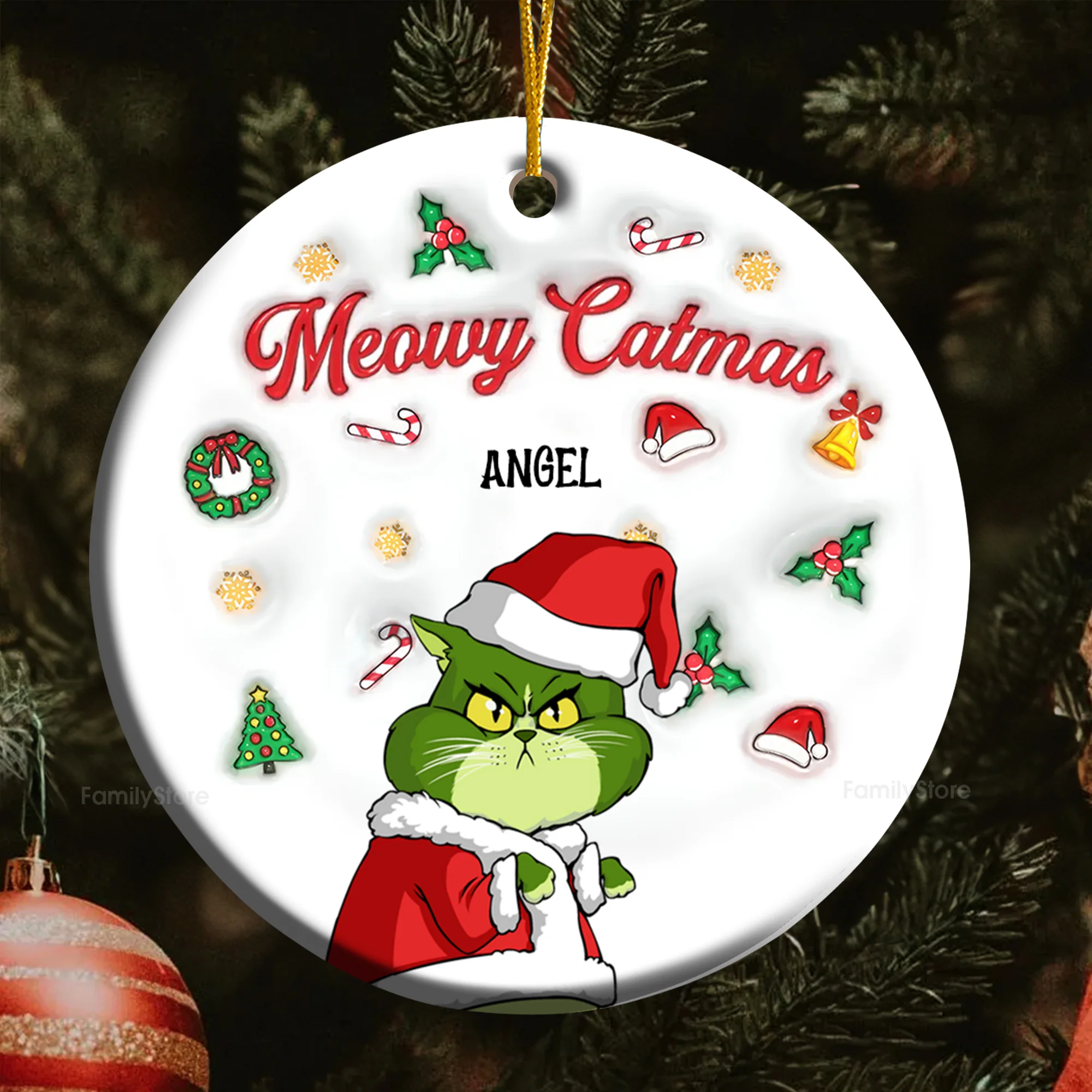 Meowy Catmas Grinch Cats 3D Inflated Effect - Gift For Cat Lover, Pet Lovers - Personalized Ceramic Ornament - CL16 NH96 - Image 6