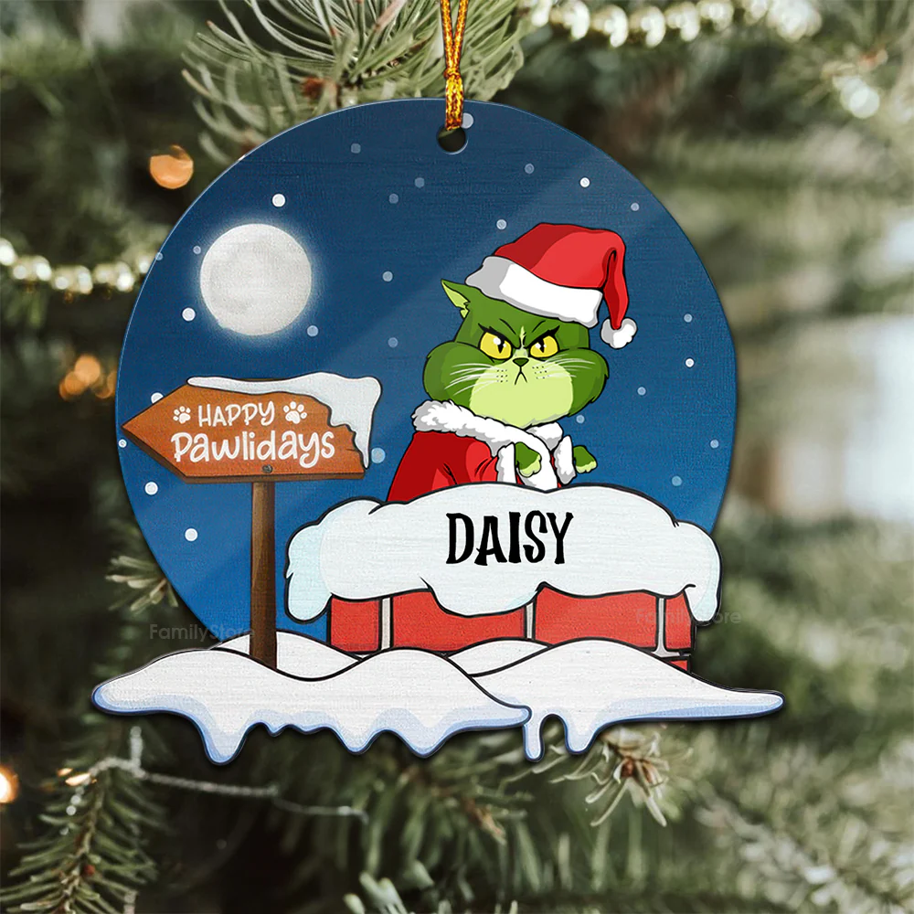 Grinch Meowy Christmas - Gift For Cat Lover, Pet Lovers - Personalized Wood Ornament - CL16 NH96 - Image 2