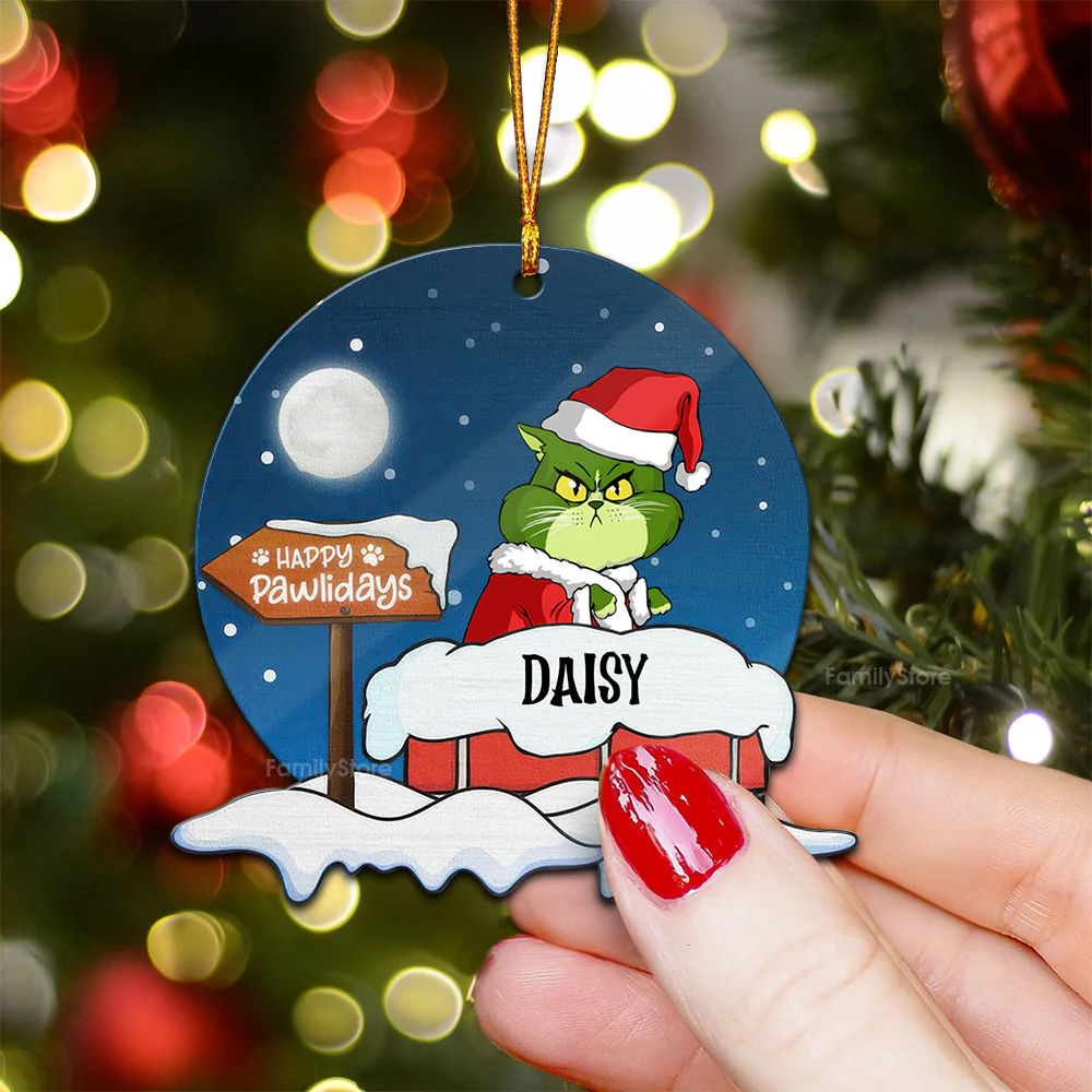 Grinch Meowy Christmas - Gift For Cat Lover, Pet Lovers - Personalized Wood Ornament - CL16 NH96 - Image 3