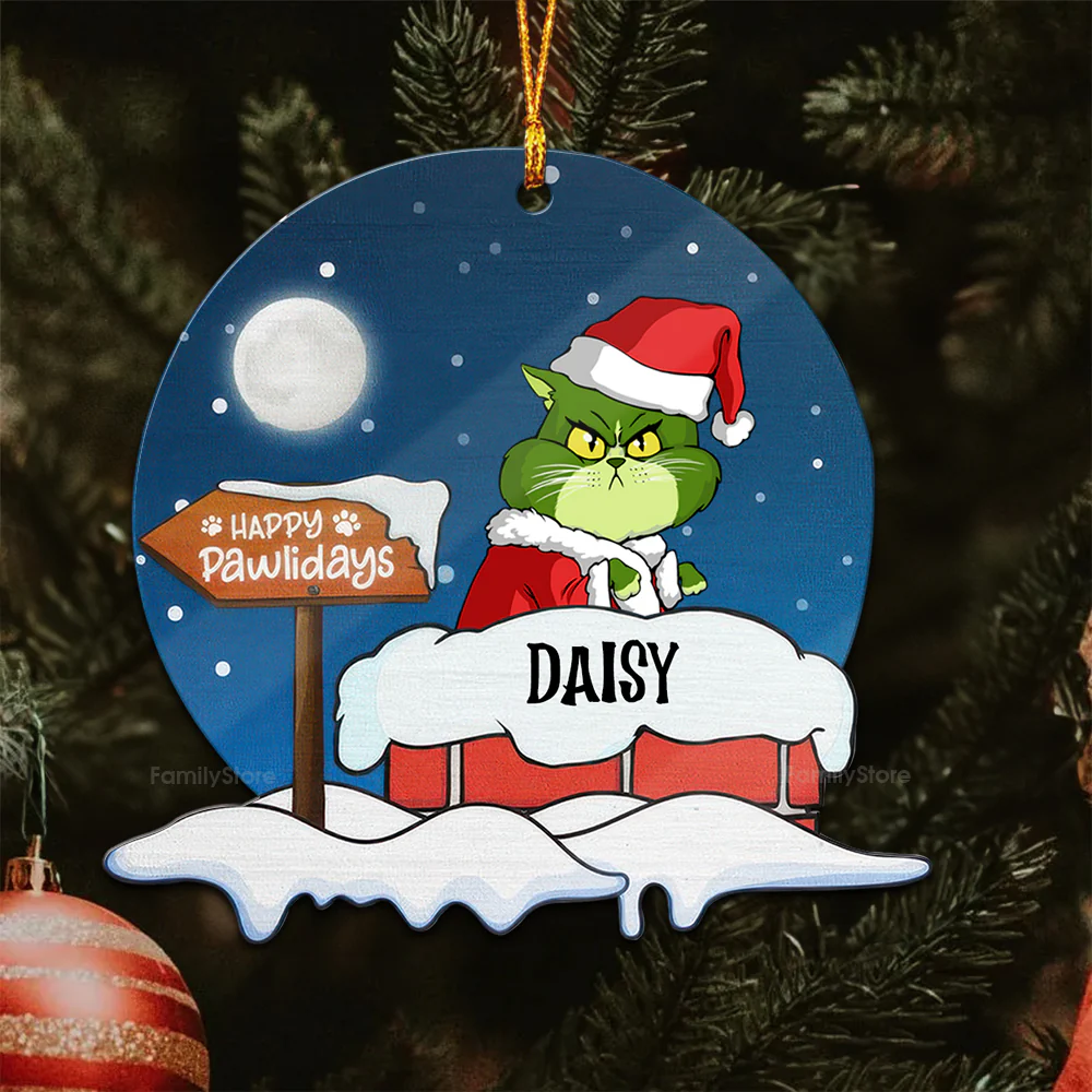 Grinch Meowy Christmas - Gift For Cat Lover, Pet Lovers - Personalized Wood Ornament - CL16 NH96 - Image 4