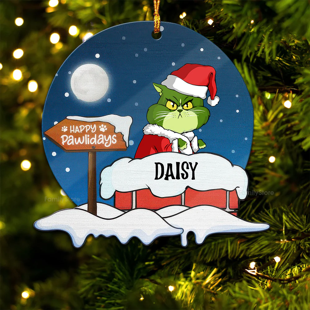 Grinch Meowy Christmas - Gift For Cat Lover, Pet Lovers - Personalized Wood Ornament - CL16 NH96 - Image 5