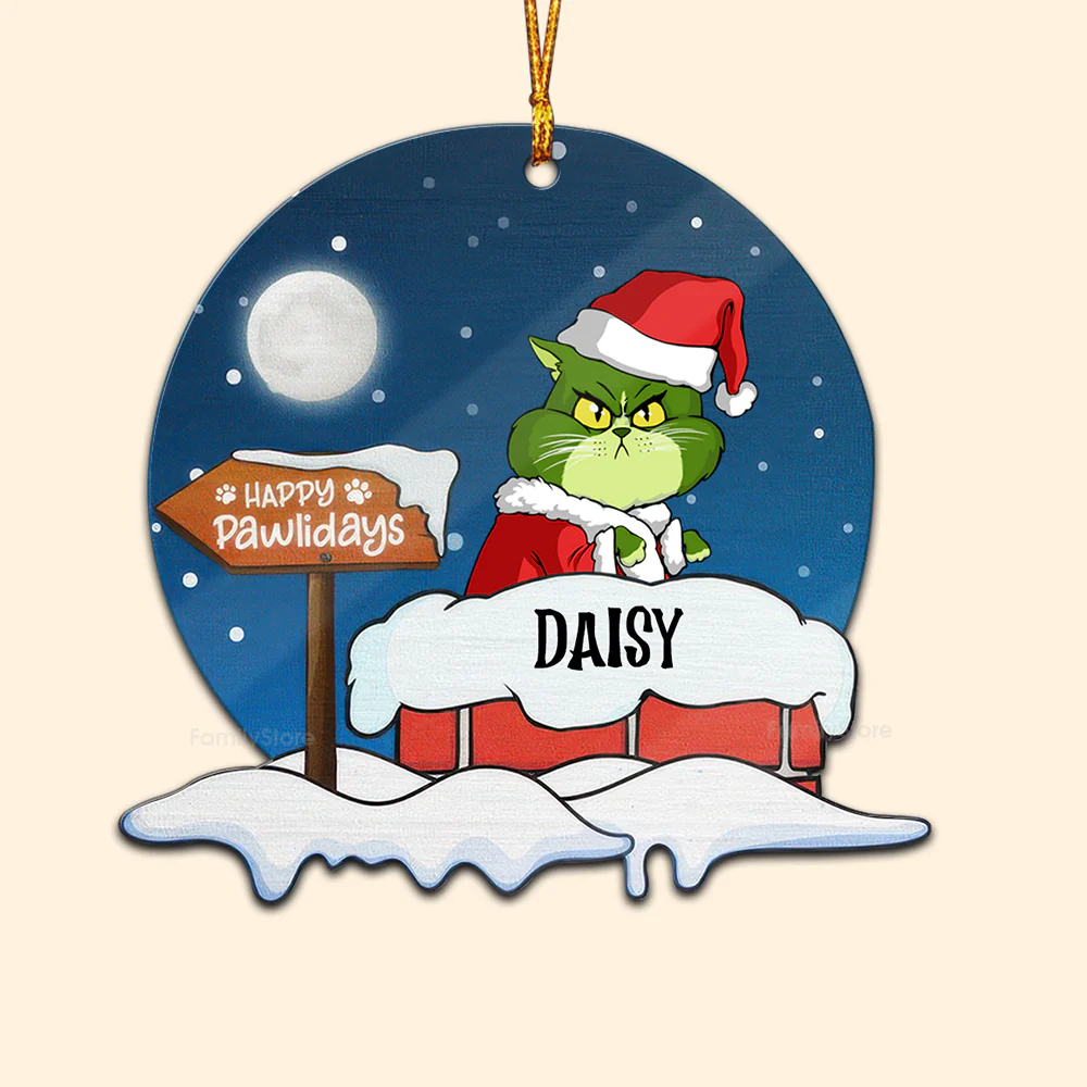 Grinch Meowy Christmas - Gift For Cat Lover, Pet Lovers - Personalized Wood Ornament - CL16 NH96 - Image 6