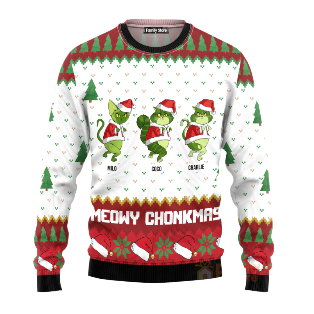 Meowy Christmas Grinchy Cat - Personalized Ugly Sweatshirt - Gift For Cat Lover, Cat Mom, Cat Dad CL16 NH96