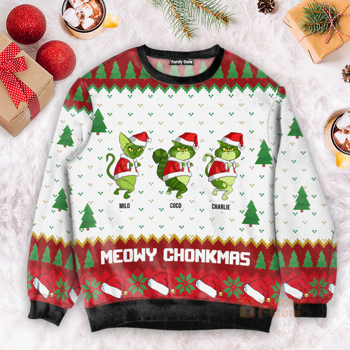 Meowy Christmas Grinchy Cat - Personalized Ugly Sweatshirt - Gift For Cat Lover, Cat Mom, Cat Dad CL16 NH96 - Image 2
